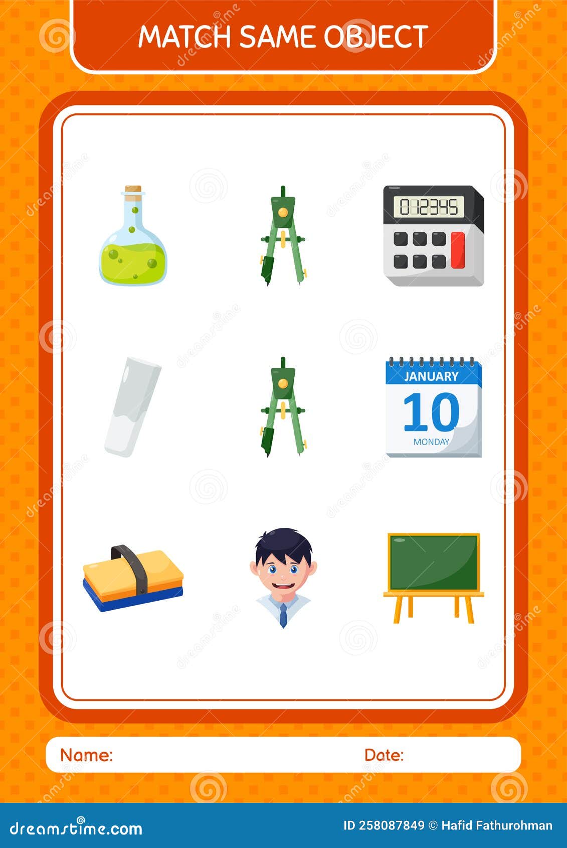 Match with Same Object Game Bow Compass. Worksheet for Preschool Kids