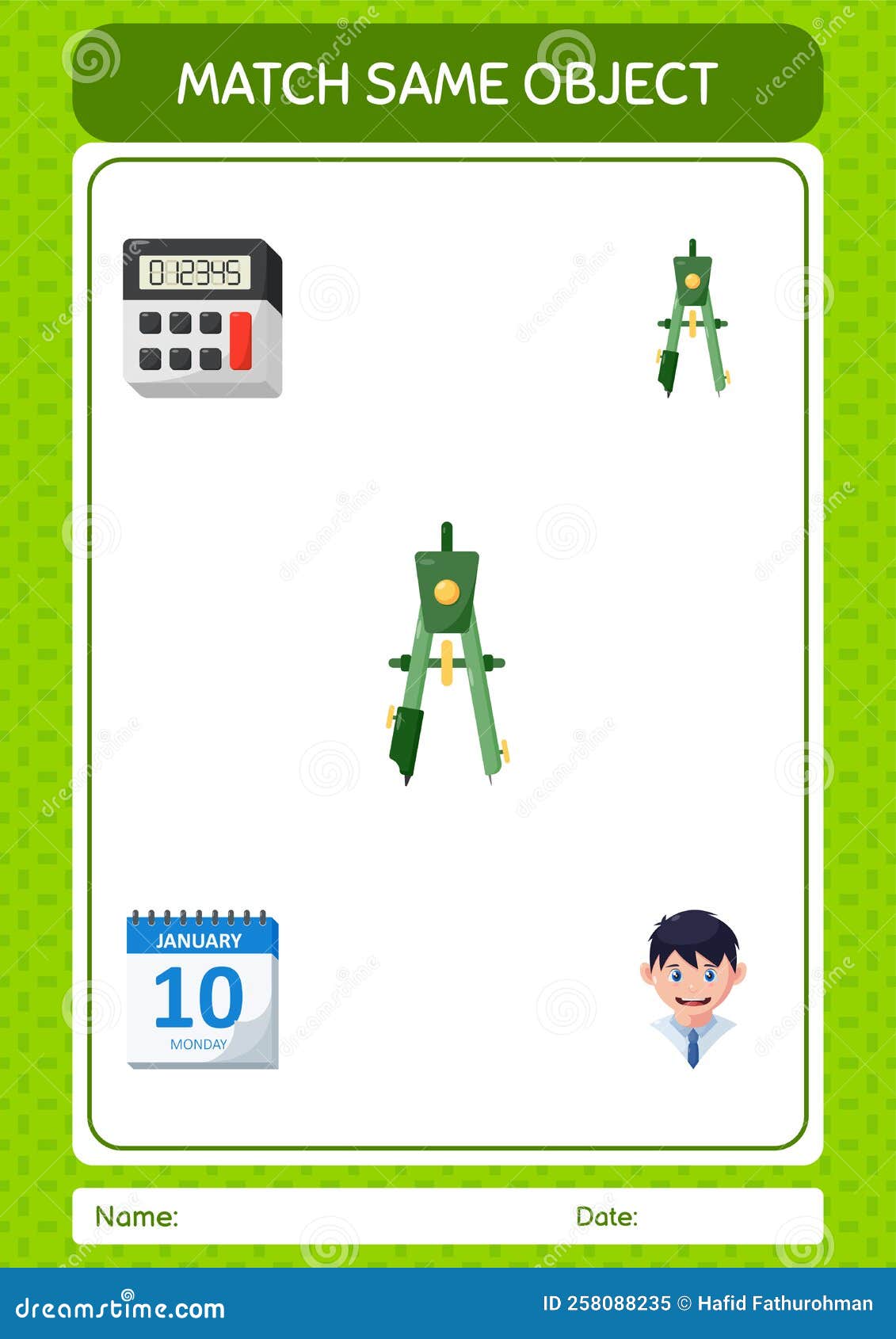 Match with Same Object Game Bow Compass. Worksheet for Preschool Kids