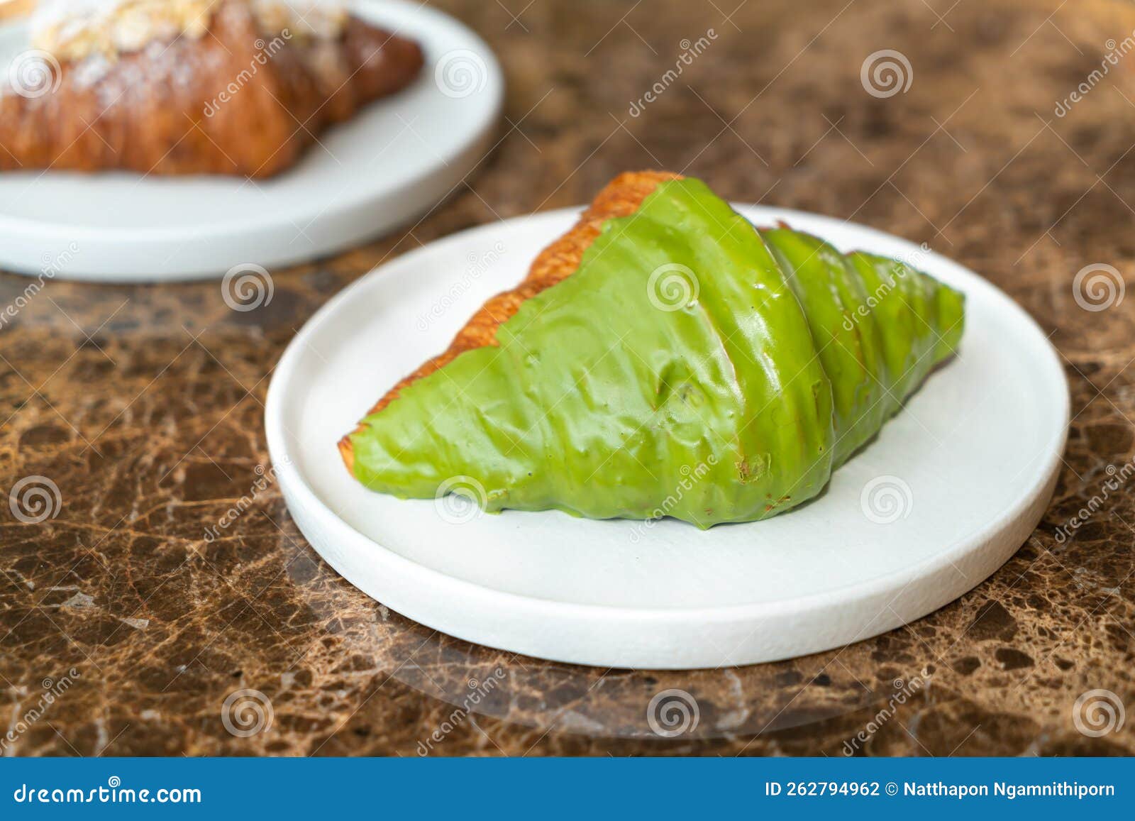 Matcha Green Tea Croissant on Plate Stock Photo Image of french