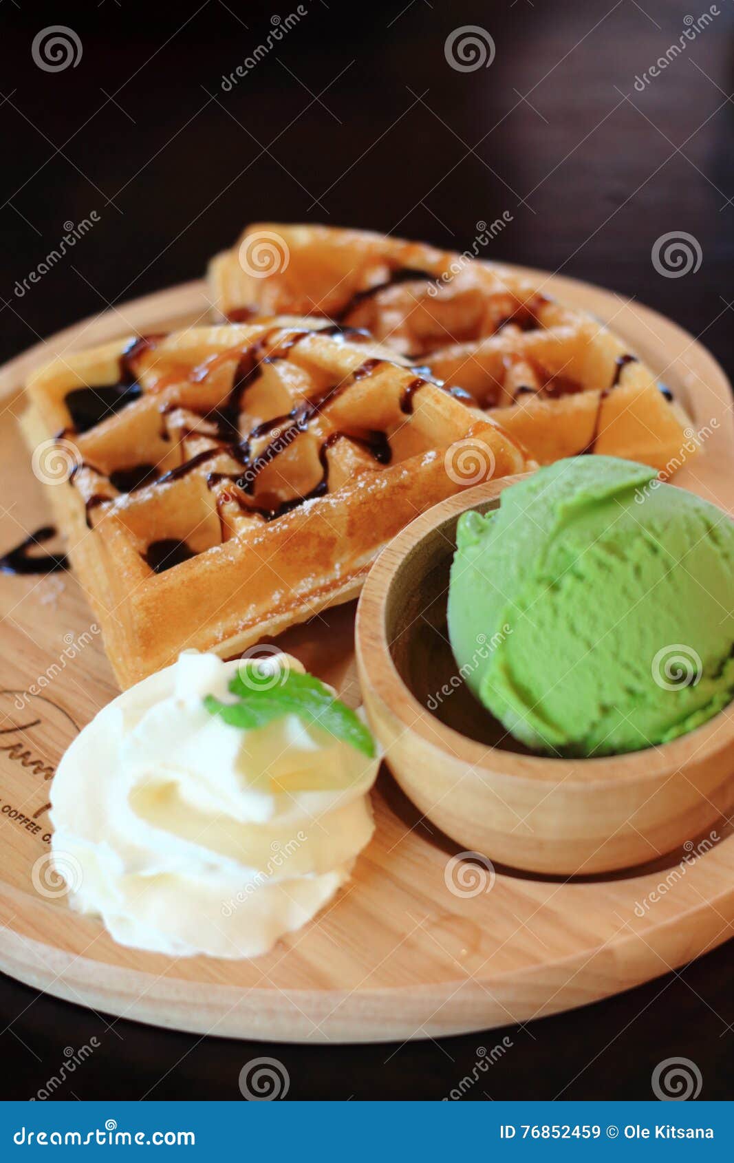 Matcha Green Tea Ice Cream and Waffle Stock Image Image of dessert