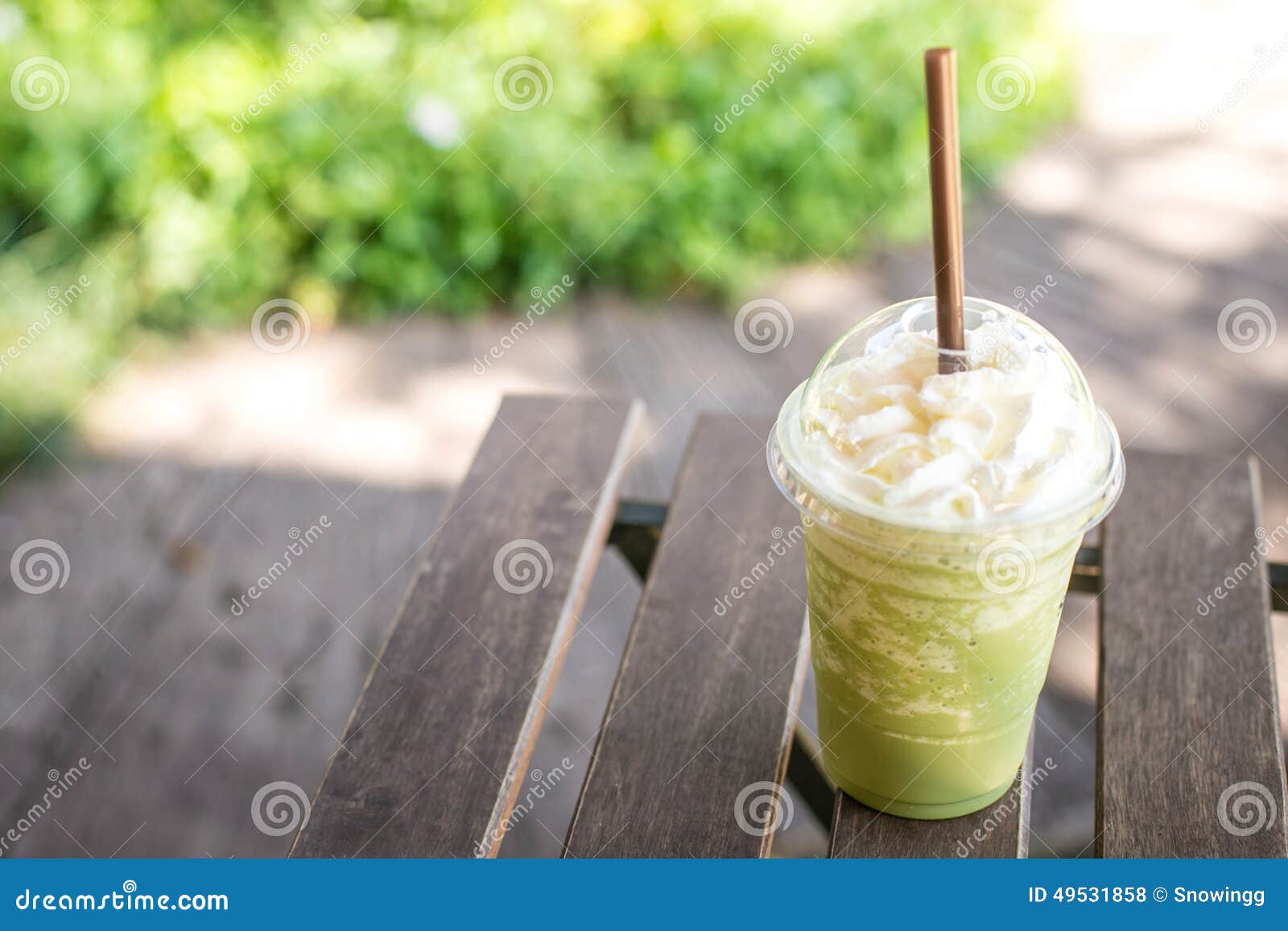 Matcha Green Tea Smoothie Whipped Cream. Stock Photo Image of away
