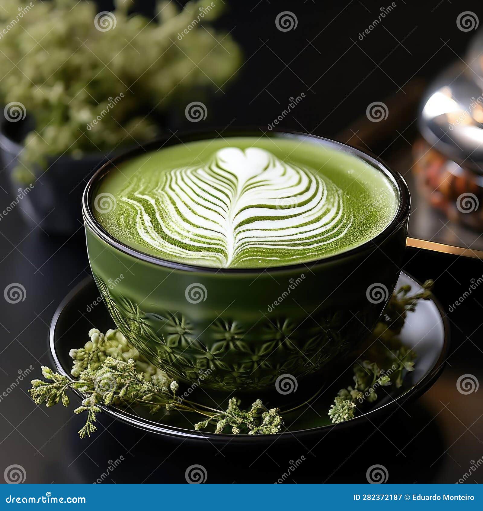 Matcha Latte with Oat Milk and Cinnamon Stock Illustration
