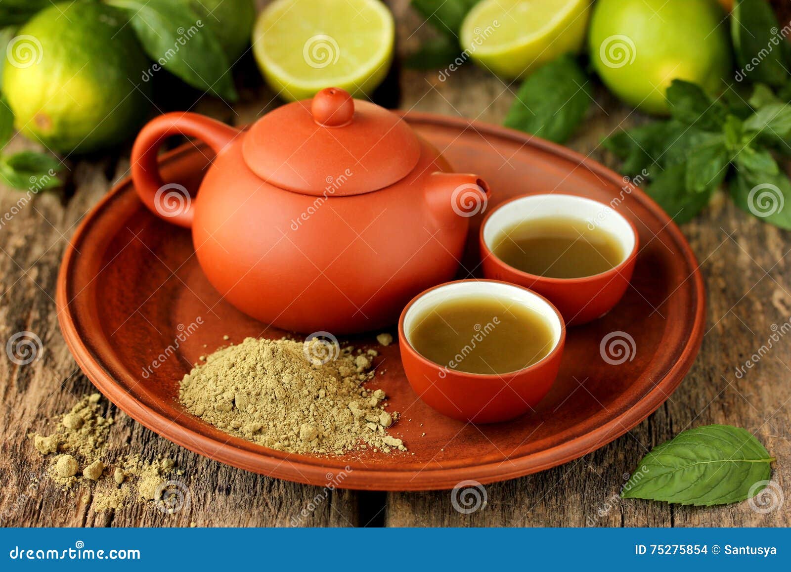 Matcha Tea Set on a Wooden Background Stock Photo Image of bowl, clay