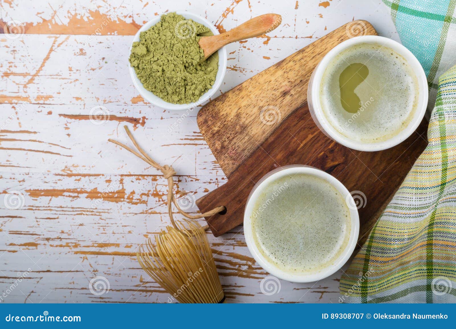 Matcha tea in white bowls stock image. Image of gourmet 89308707