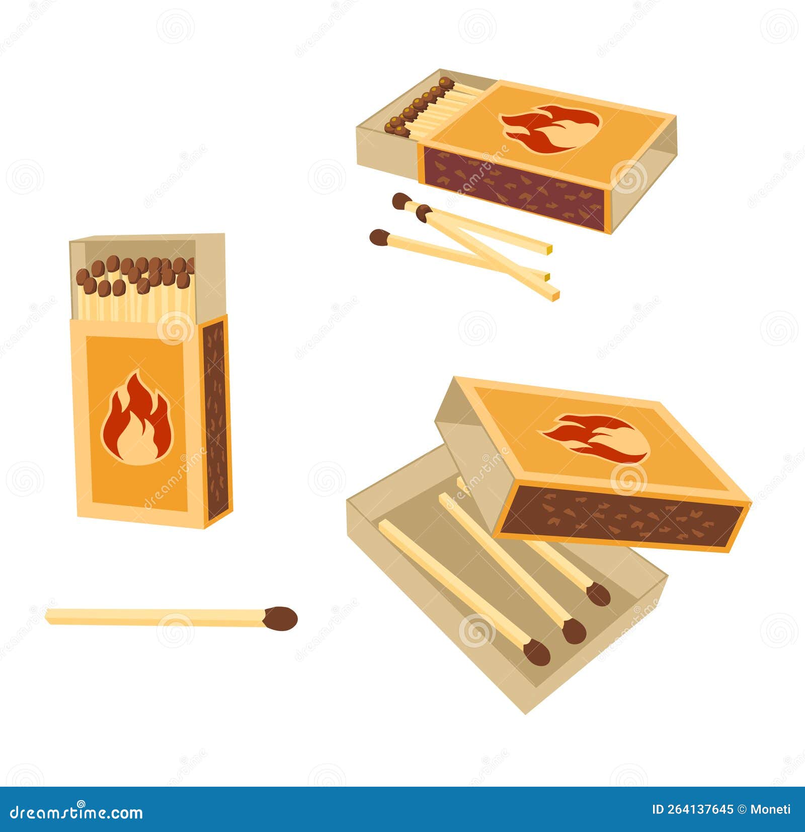 Matchboxes and Matches Set. Flat Design Style. Vector Illustration