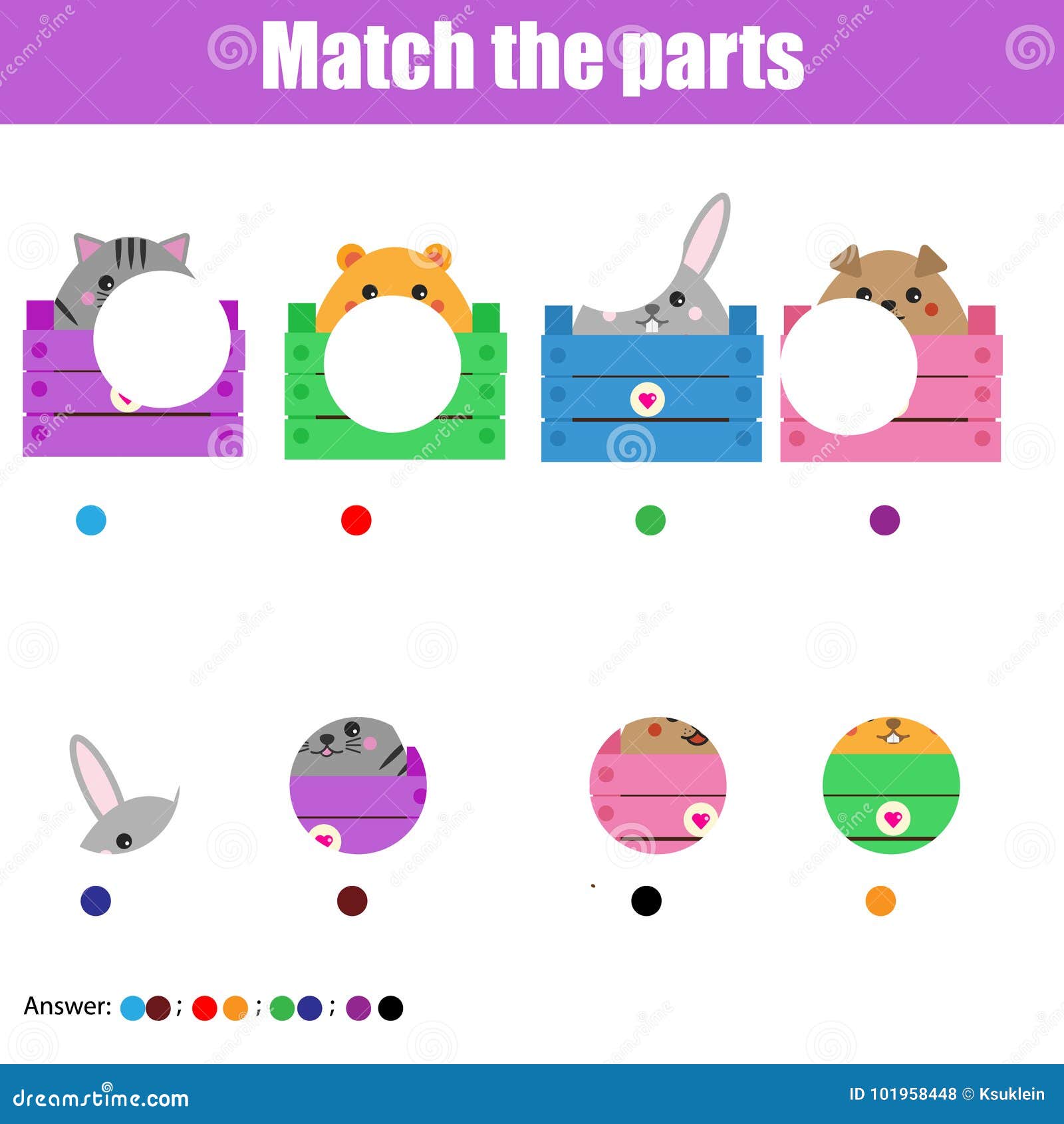 Matching Children Educational Game. Kids Activity. Match Animals Parts  Stock Vector - Illustration of kids, development: 101958448