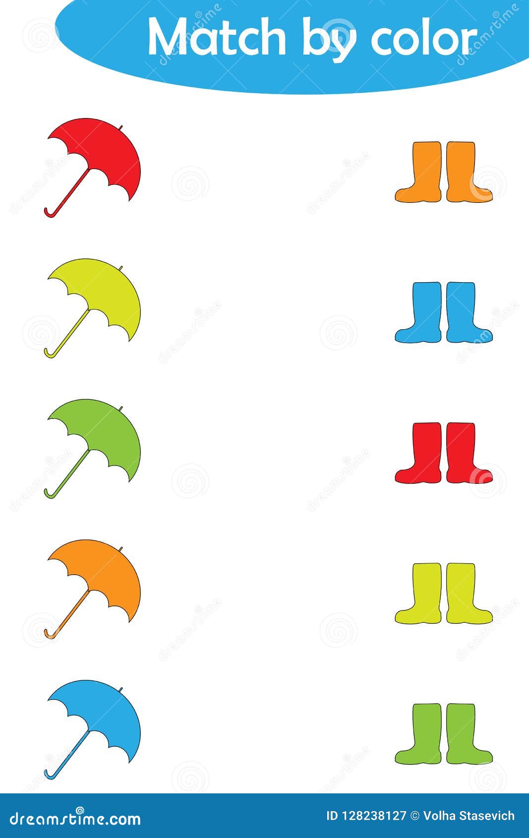 Matching Game For Children Connect Umbrellas And Boots By