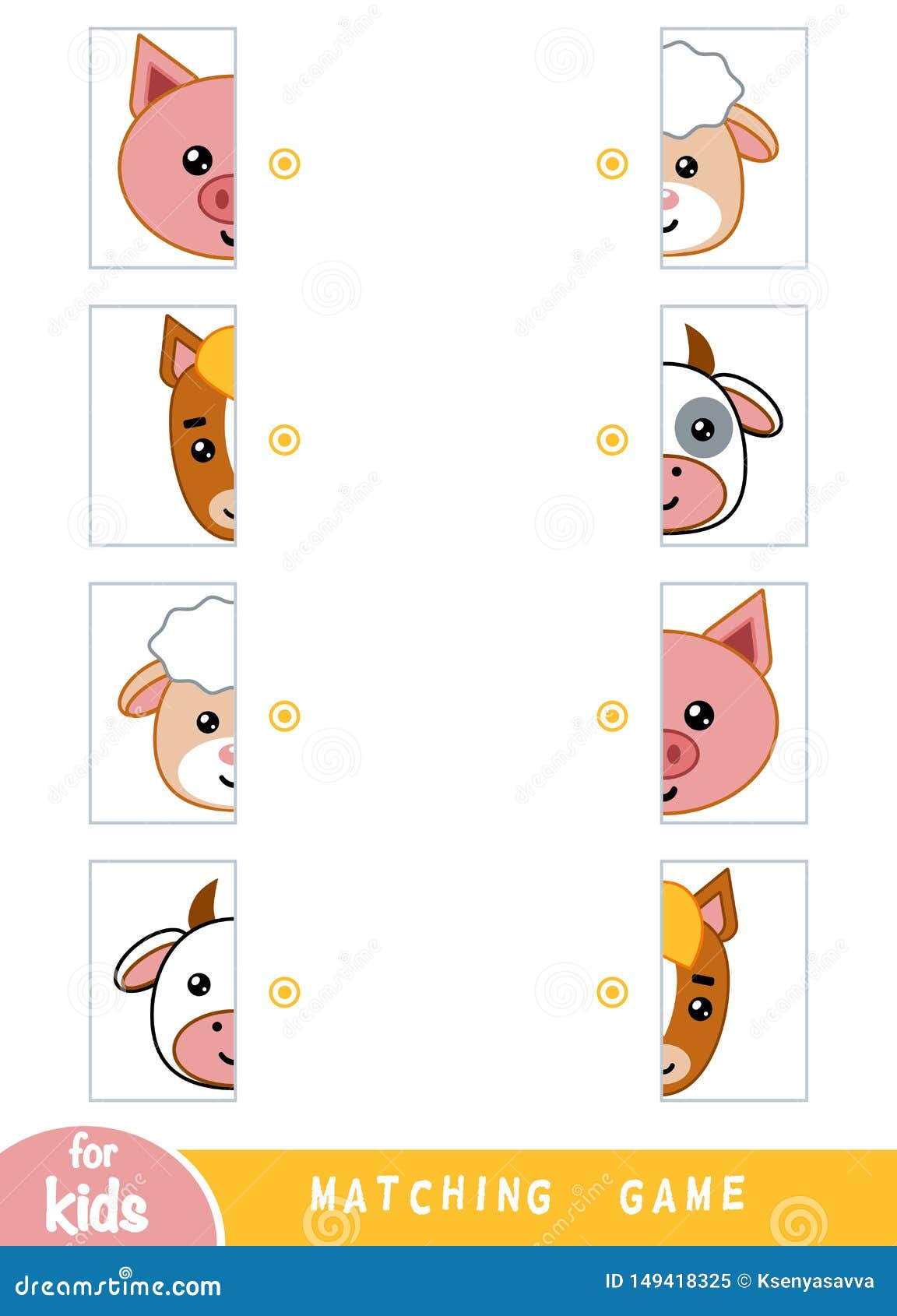 Matching Game, Educational Game for Children. Match the Halves Stock Vector  - Illustration of calf, game: 149418325