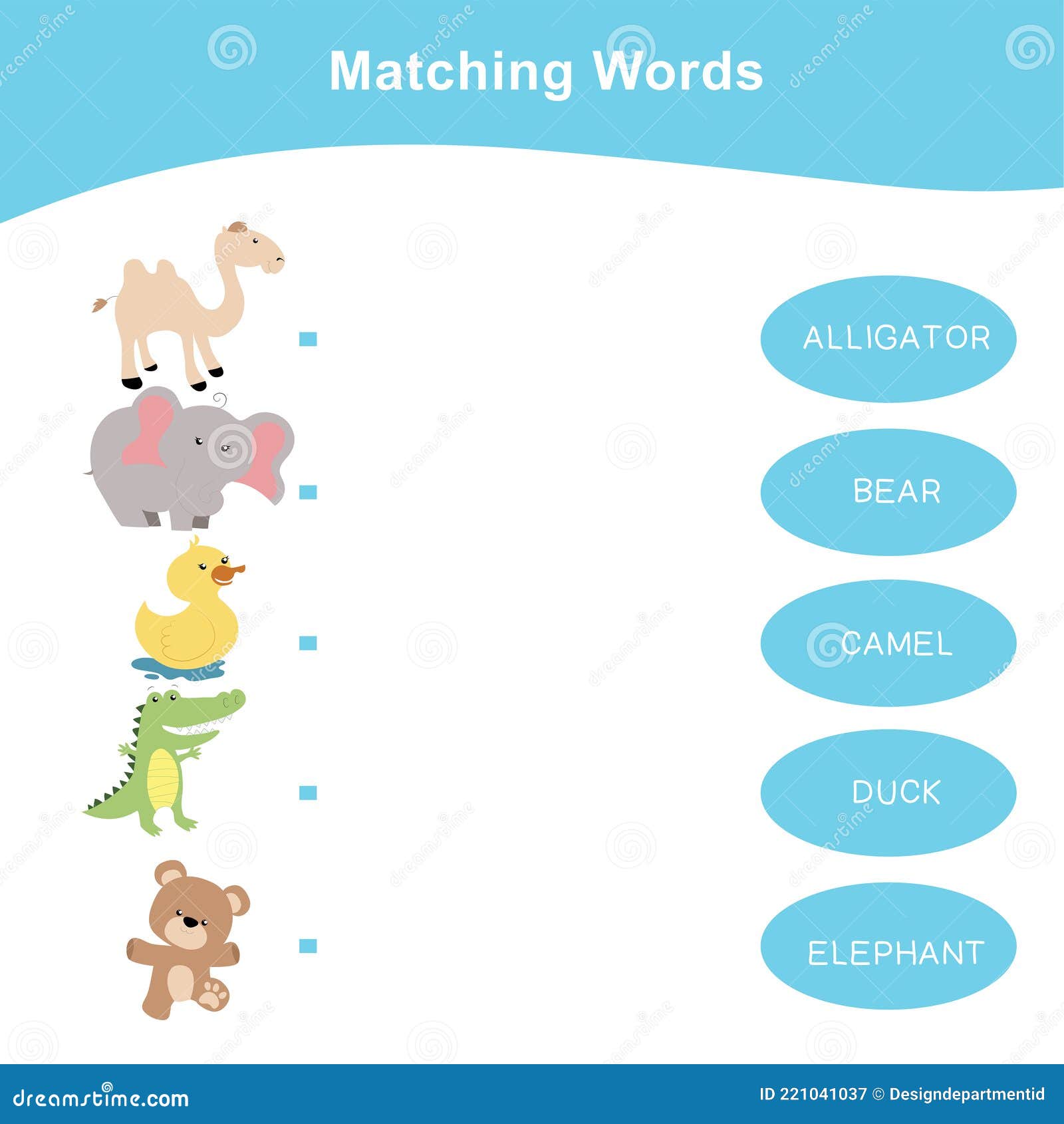 animals matching words game. matching words game for kids.