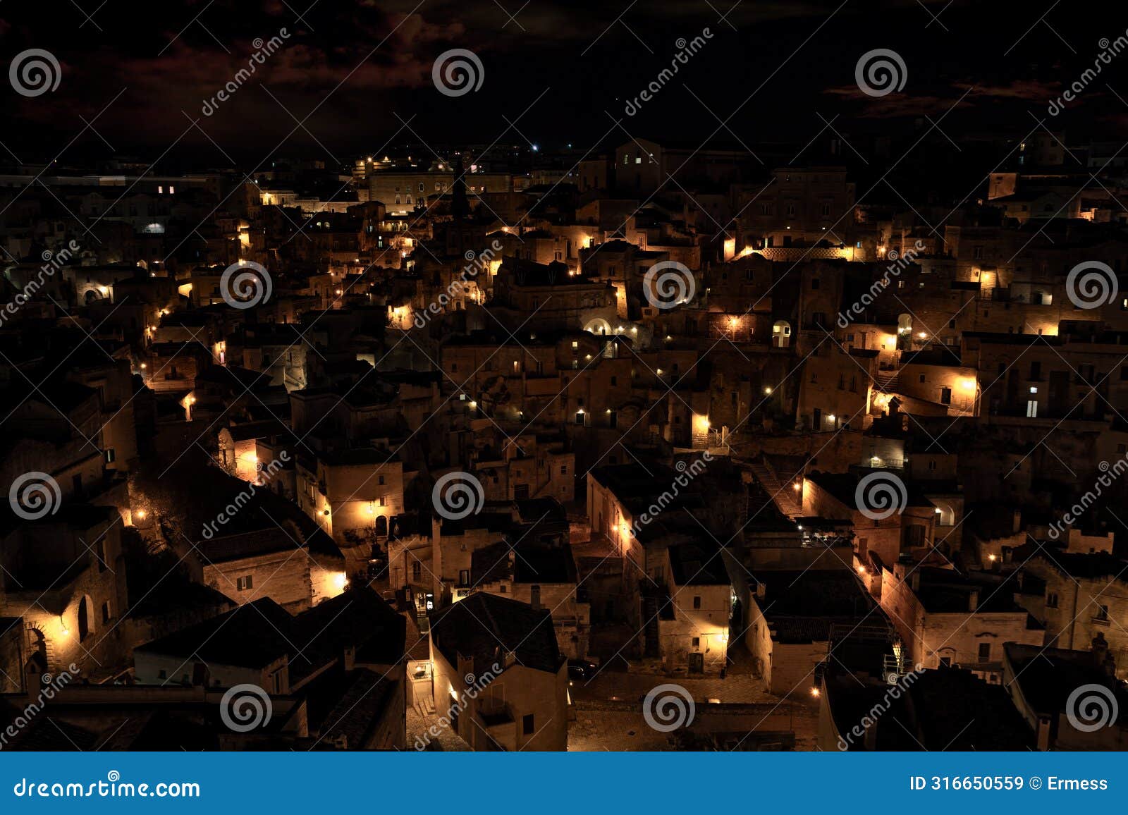 matera, basilicata, italy: night view of the picturesque historic center called sassi