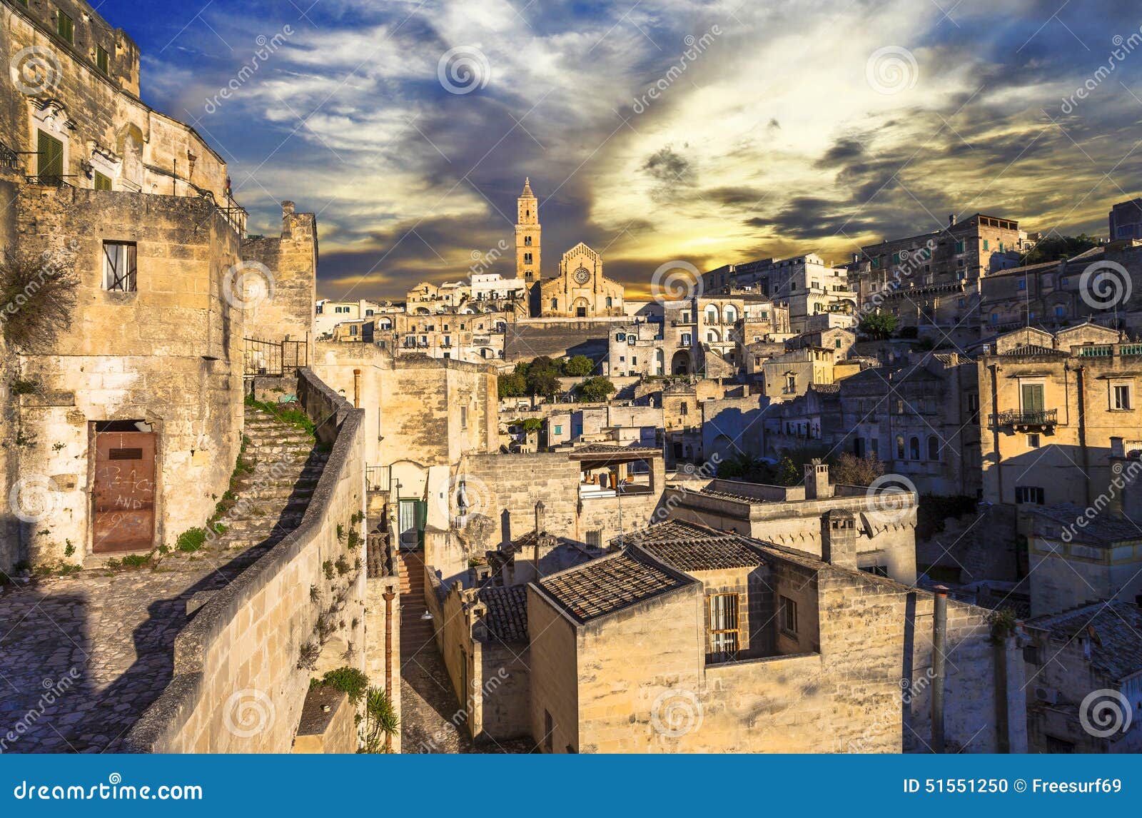 matera over sunset. italy