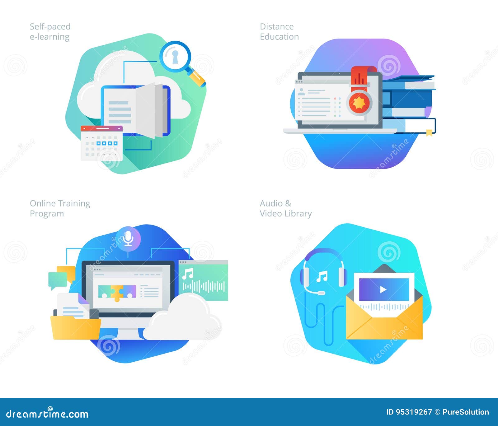 Download Material Design Icons Set For Distance Education, Audio ...