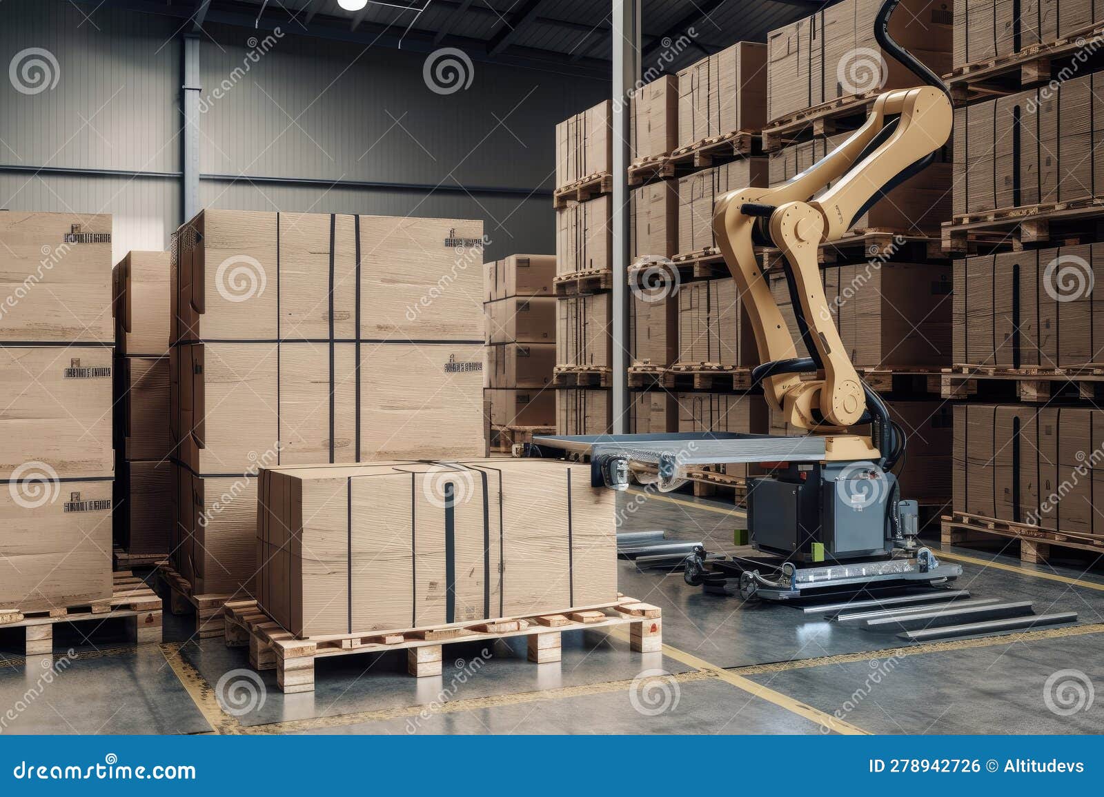 Material Handling and Palletizing Robot Stacking Boxes on Pallet in