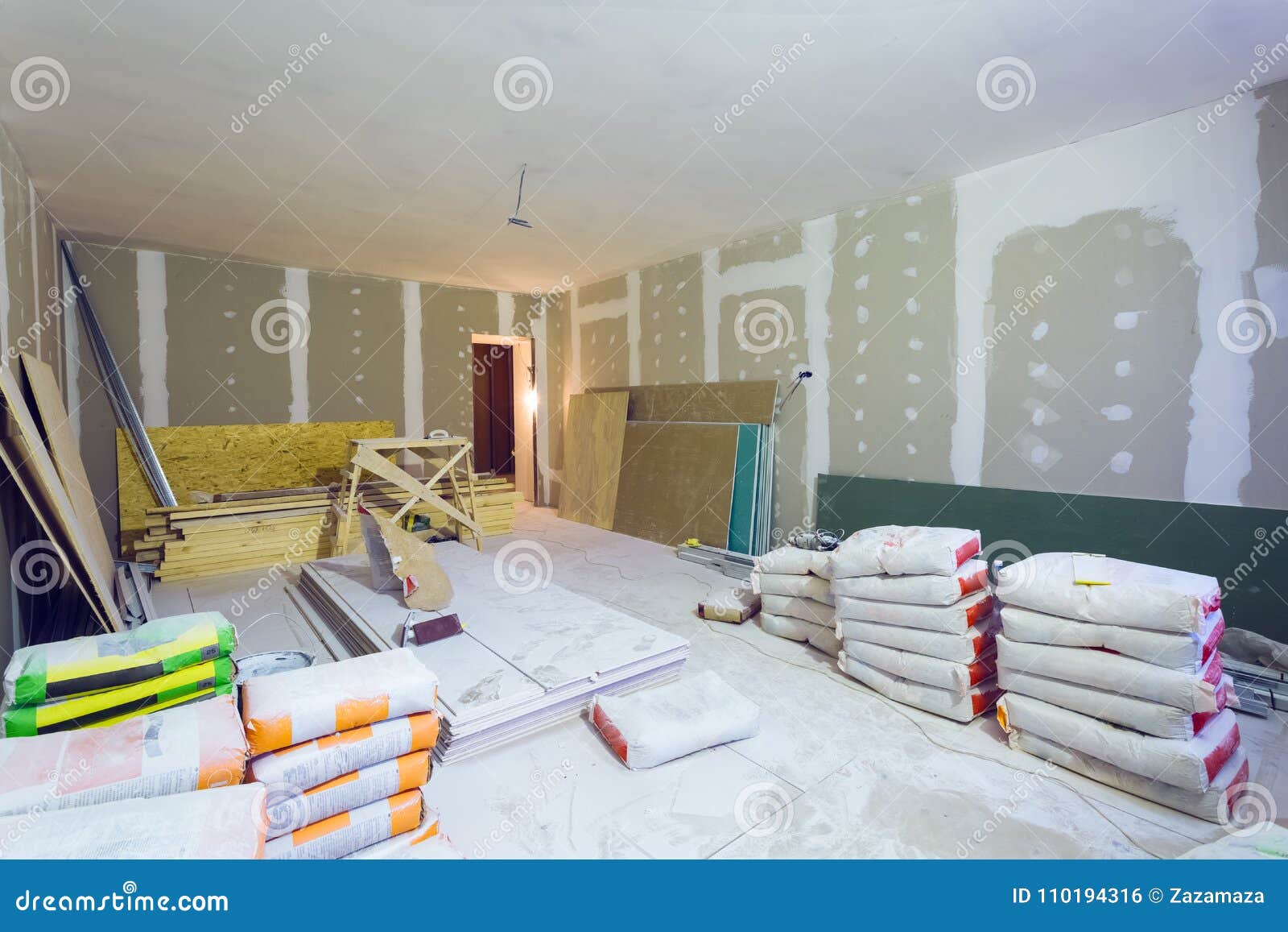 Materials for Construction Putty Packs, Sheets of Plasterboard or