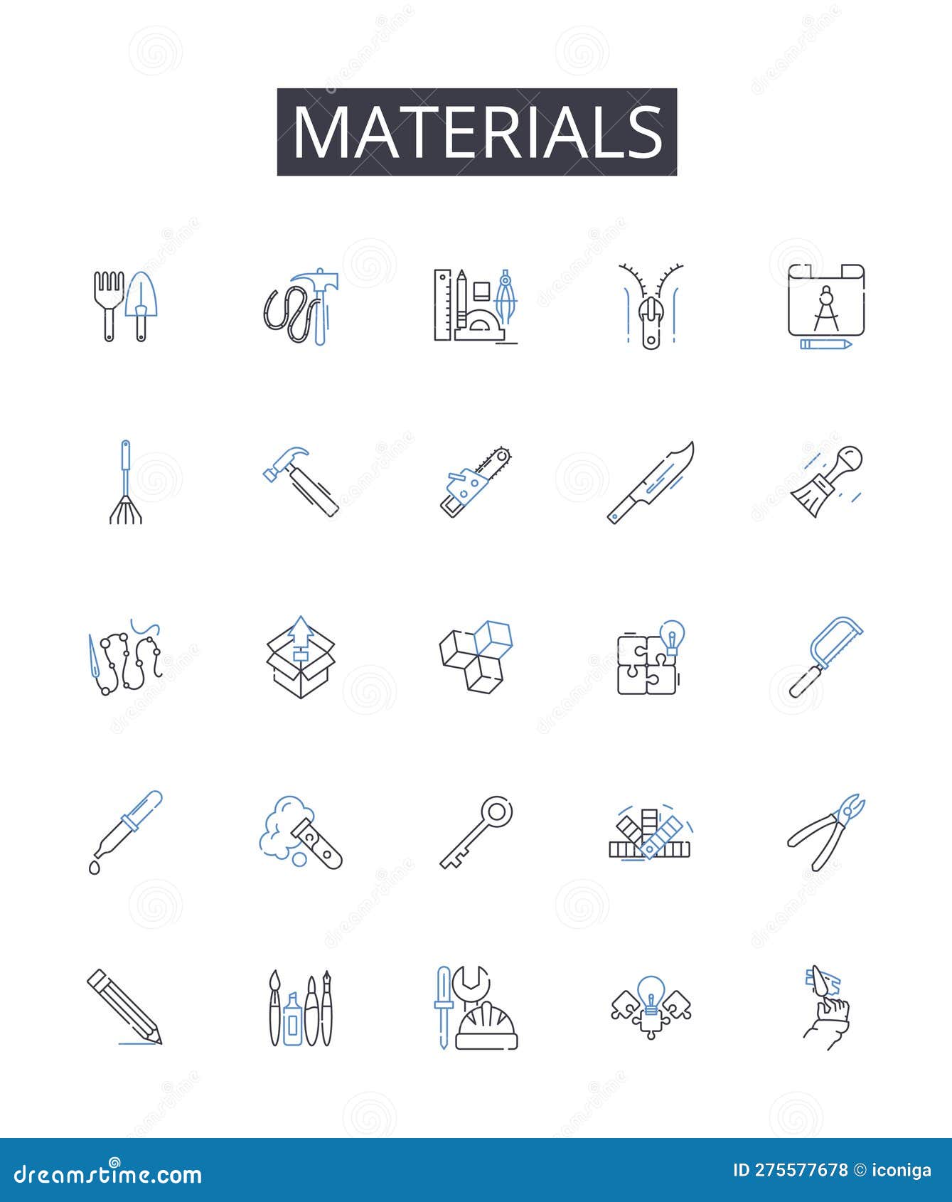 materials line icons collection. comestibles, ingredients, s, compnts, resources, substances, stuff  and