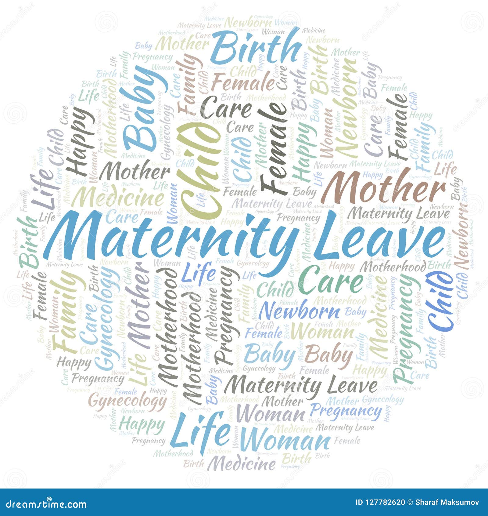 Maternity Leave in a Shape of Circle Word Cloud. Stock Illustration