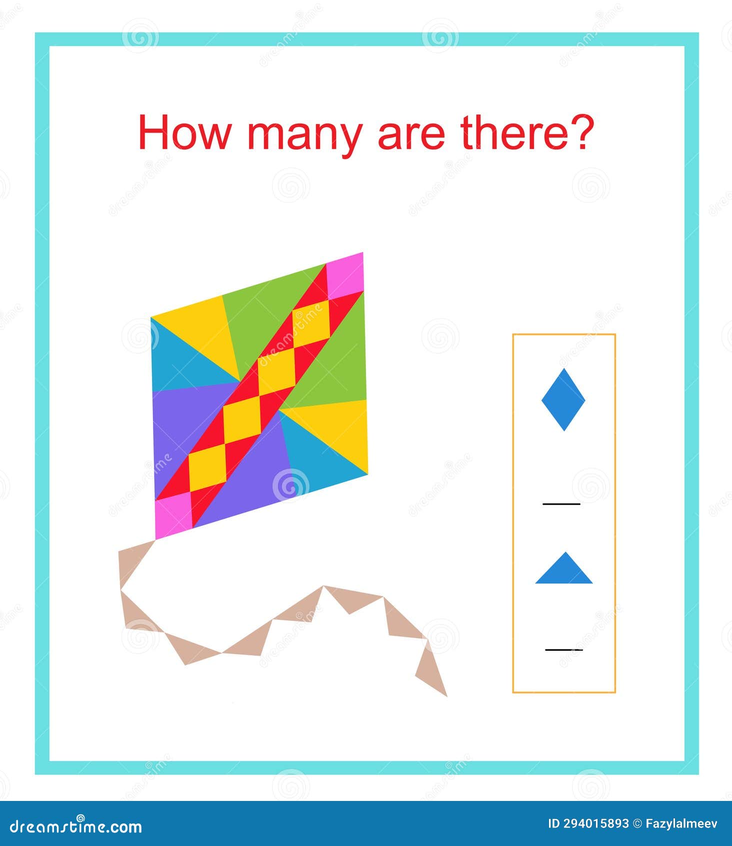 Math Activity for Kids. How Many Geometric Shapes? Cartoon Kite Stock