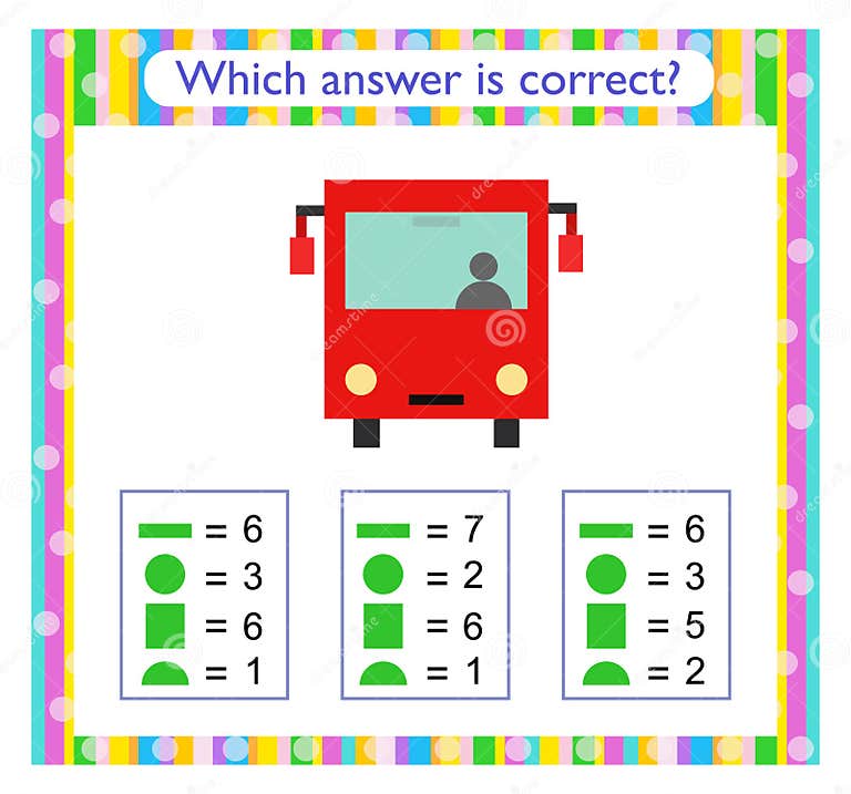 math-activity-for-kids-need-to-find-the-correct-answer-stock