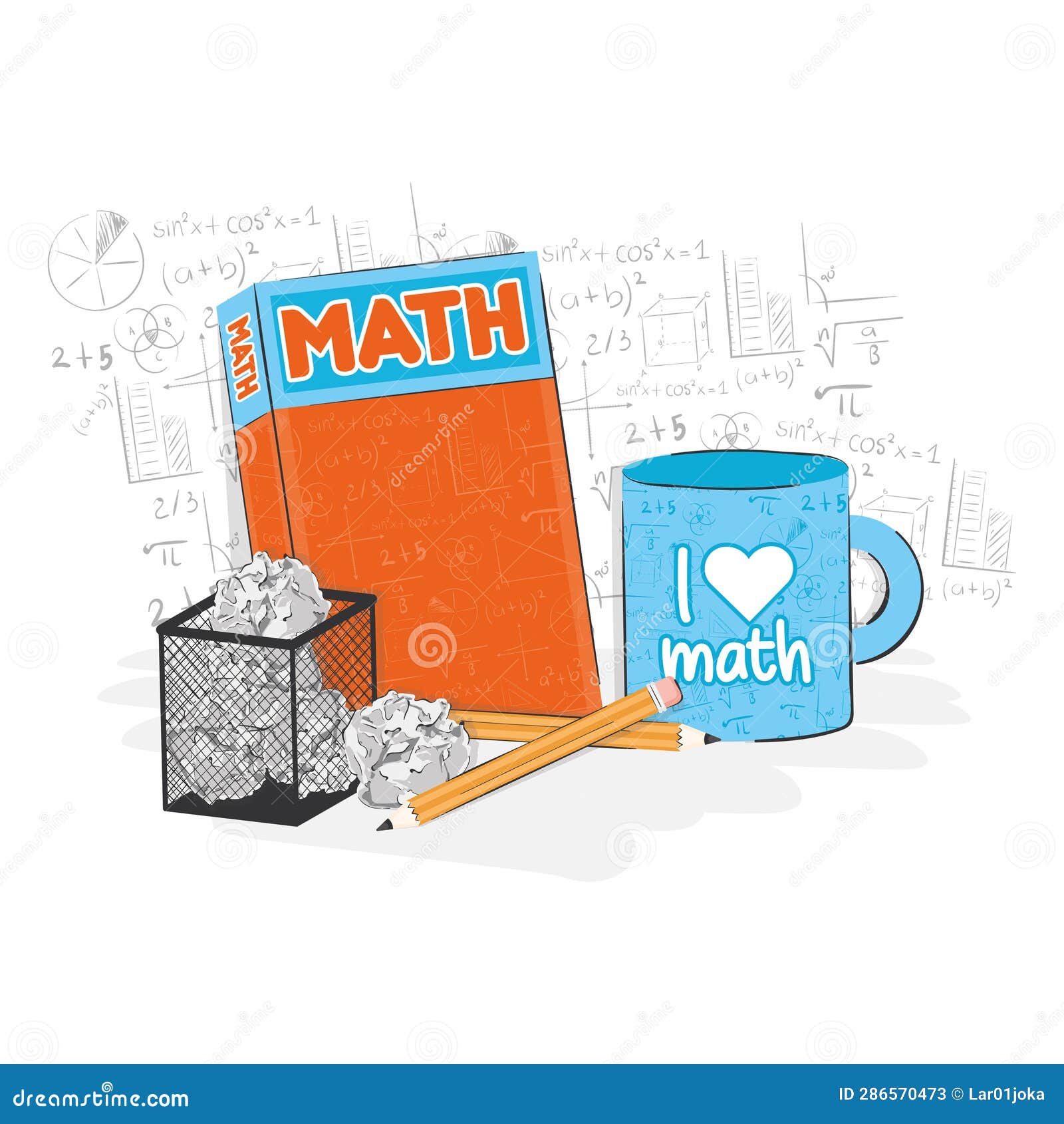 Math Book with an Empty Mug and a Recyclable Bin School Concept Vector