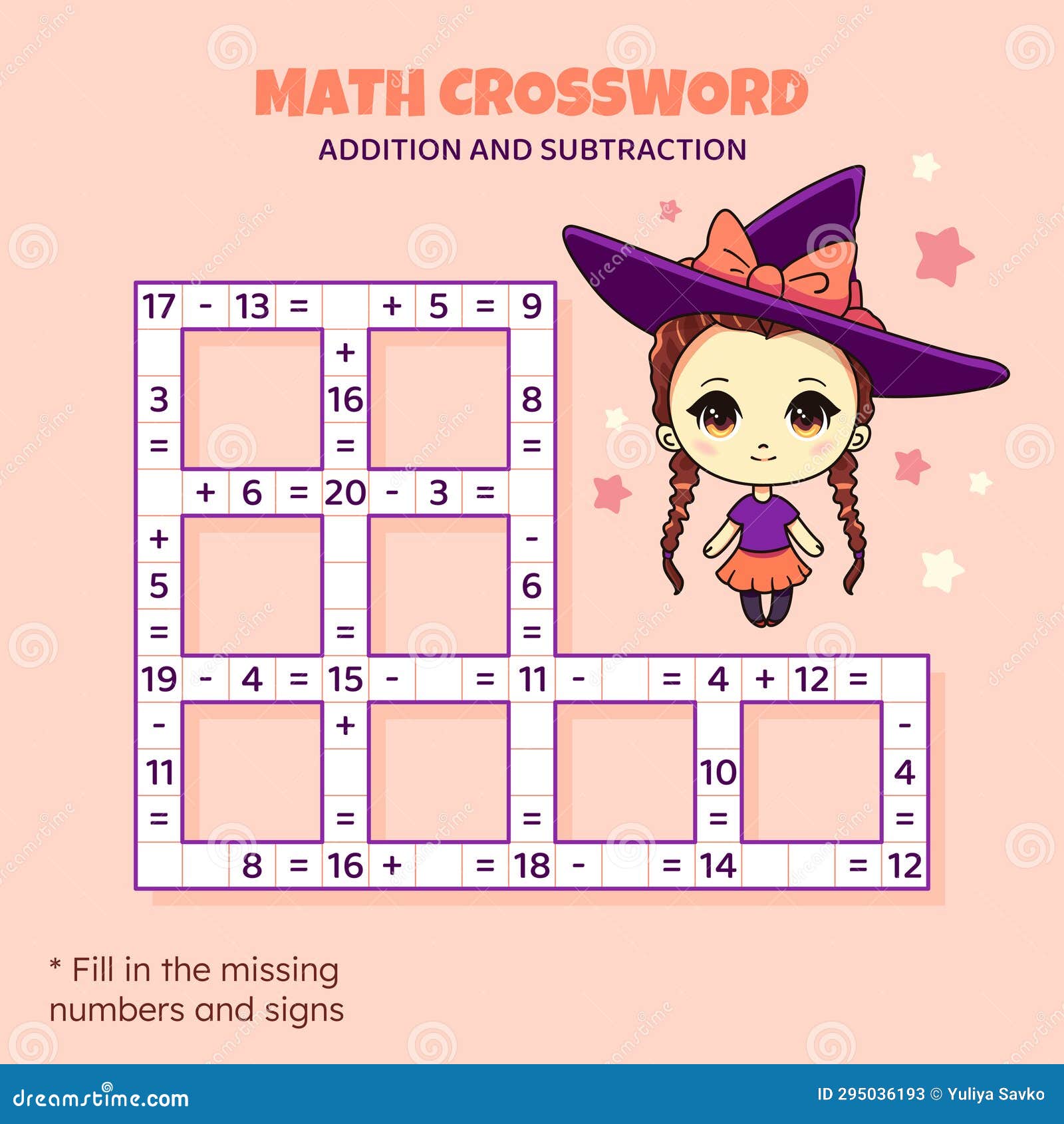 math crossword puzzle. addition and subtraction.