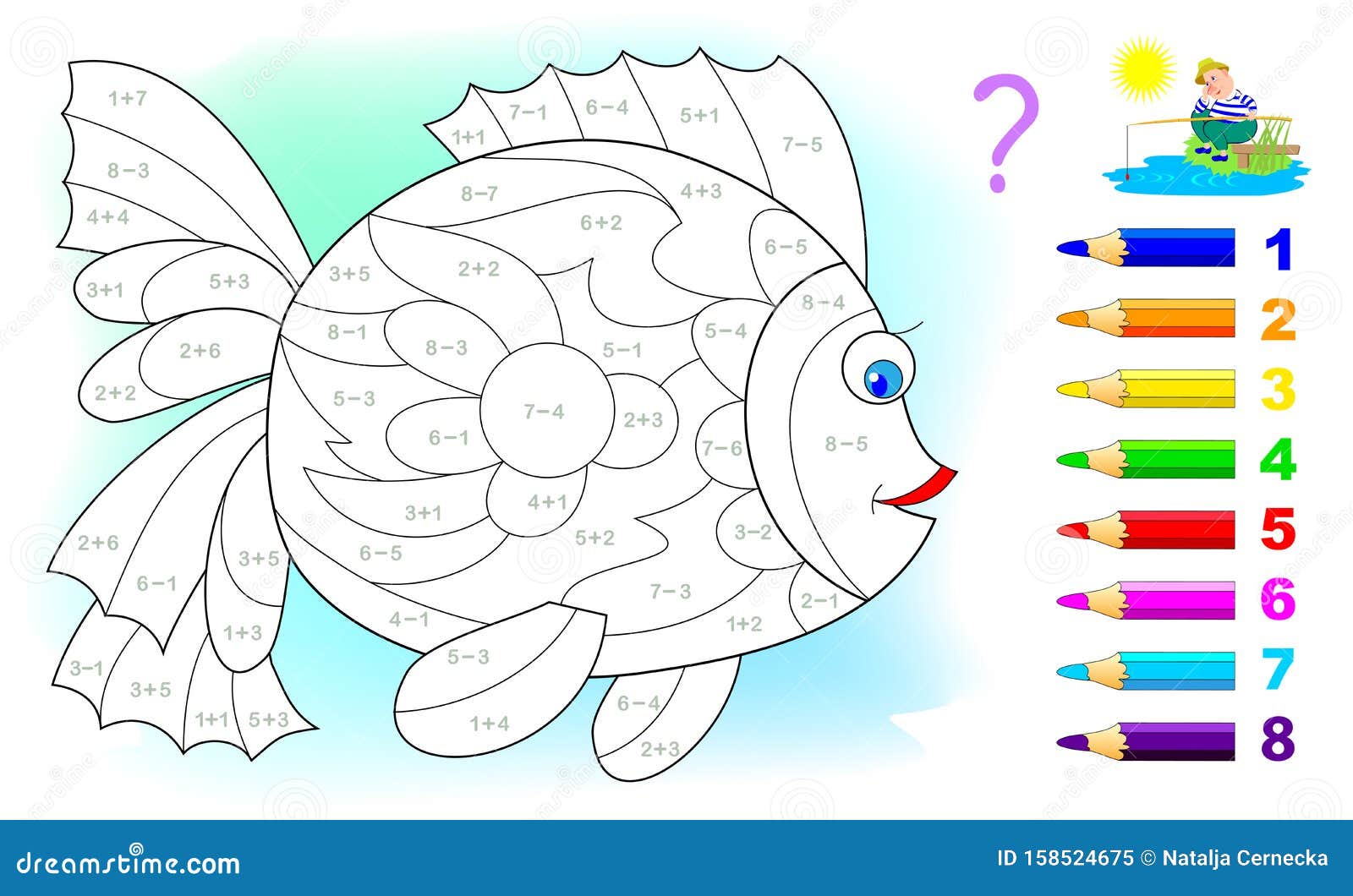 Math Education for Children. Coloring Book. Mathematical Exercises on