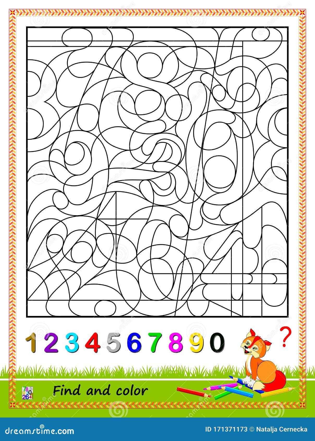 math education for kids. logic puzzle game. find and paint the numbers from 1 to 0. coloring book. printable worksheet.