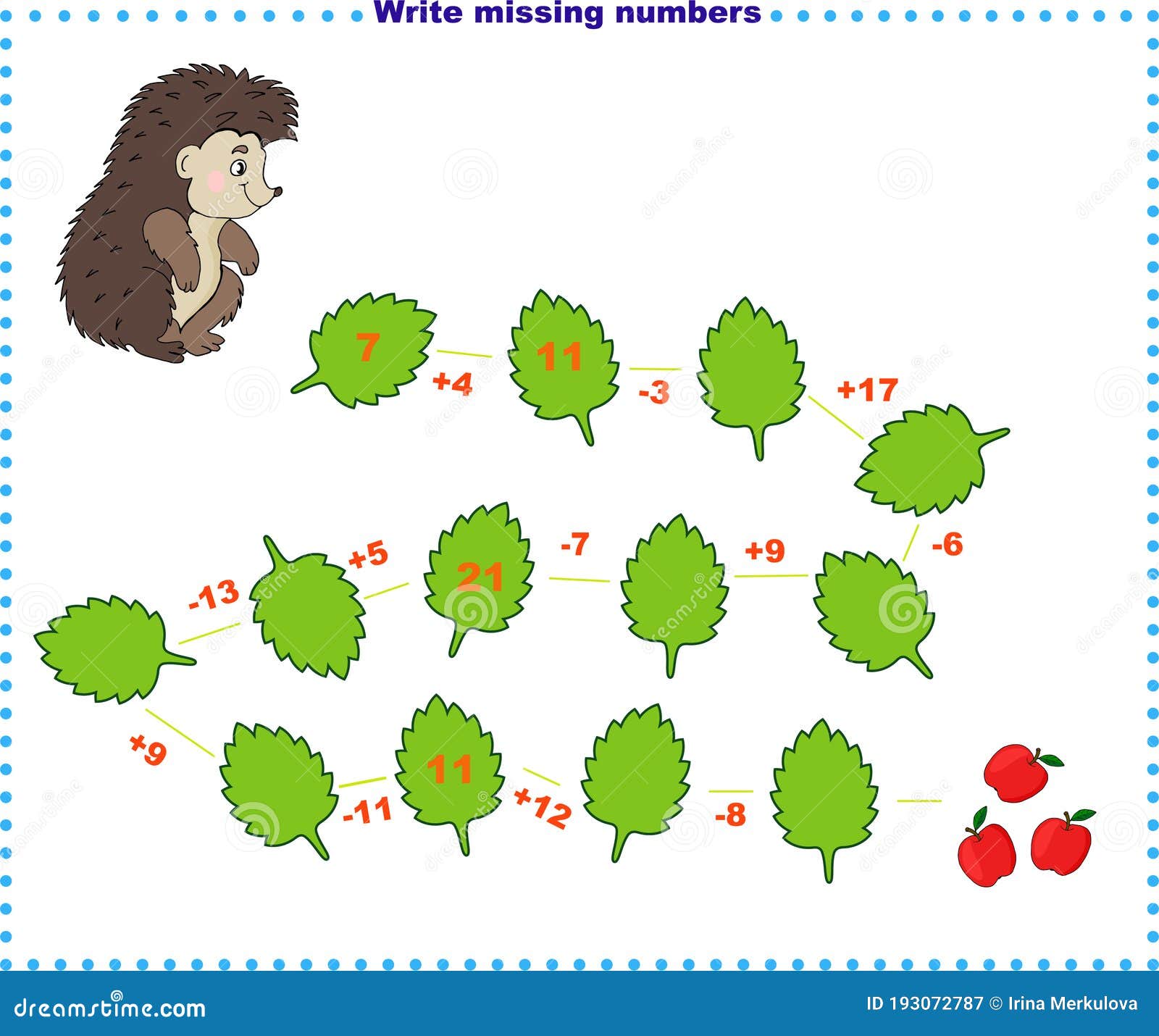 Math Educational Games For Children. Fill In The Line, Write The Missing Numbers. Stock Vector - Illustration Of Educational, Lesson: 193072787