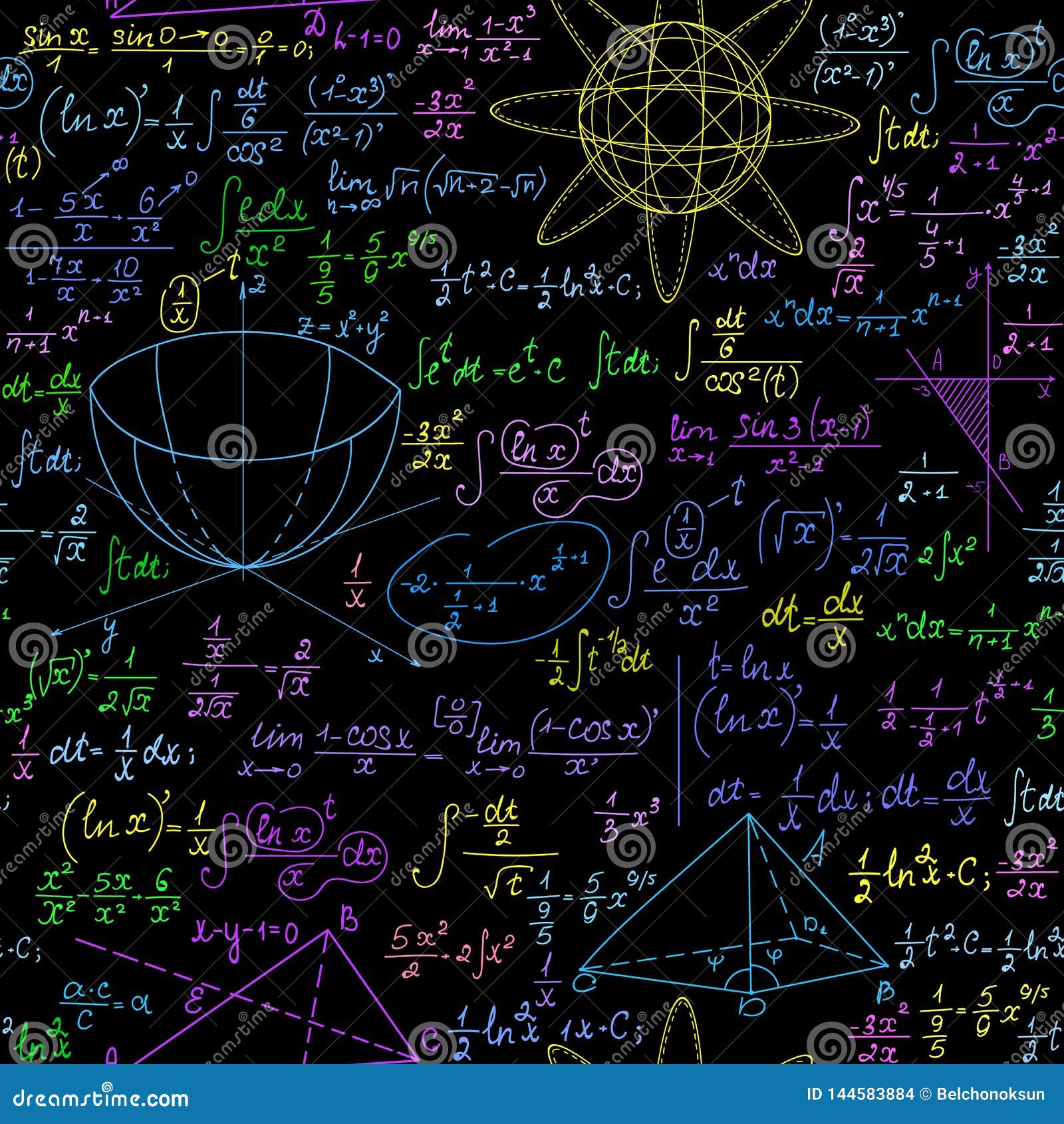 Math Educational Vector Seamless Background With Multicolored Algebra