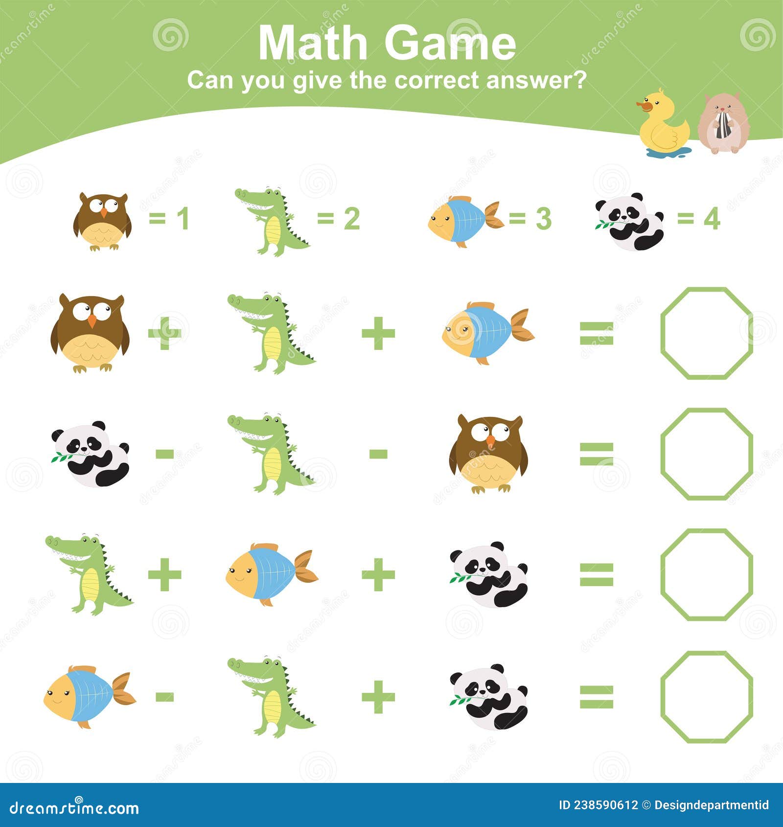 Animal Theme Math Game for Preschool Stock Vector - Illustration of ...