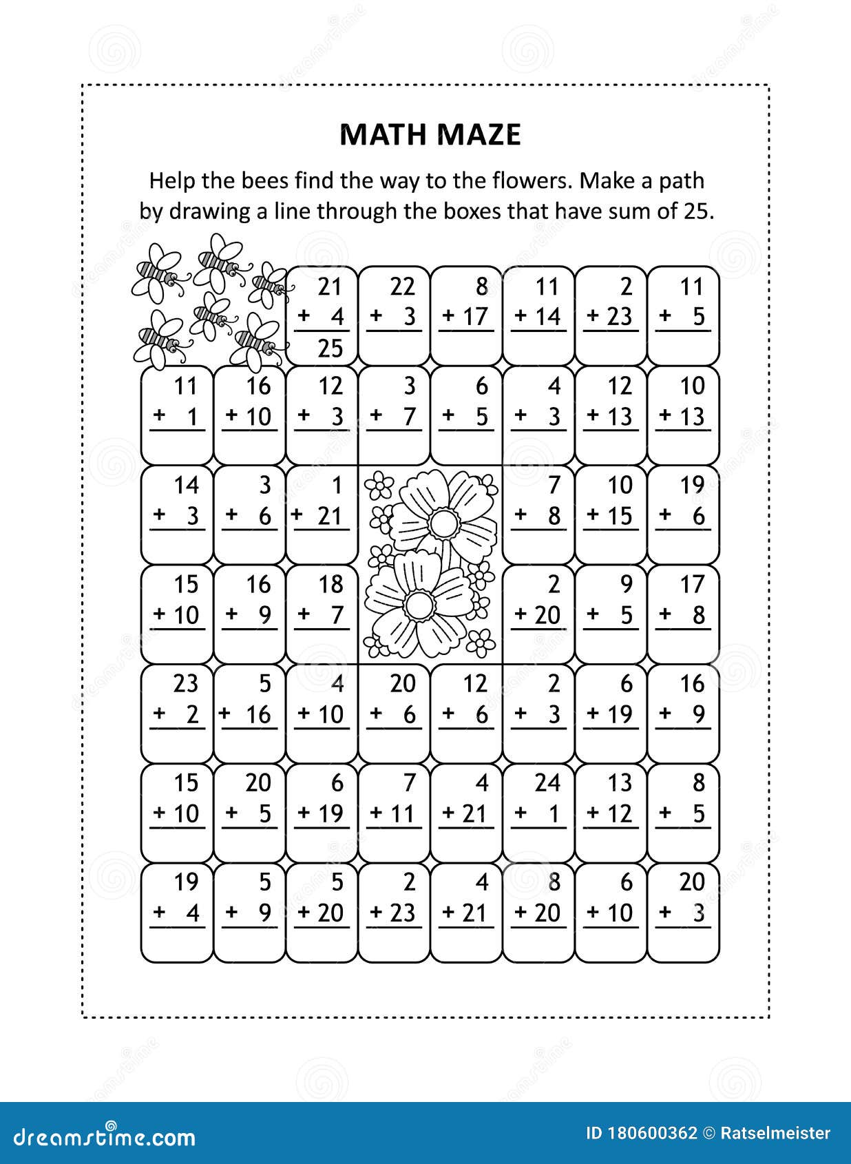 math-maze-with-addition-facts-for-numbers-up-to-25-stock-vector-illustration-of-mazes