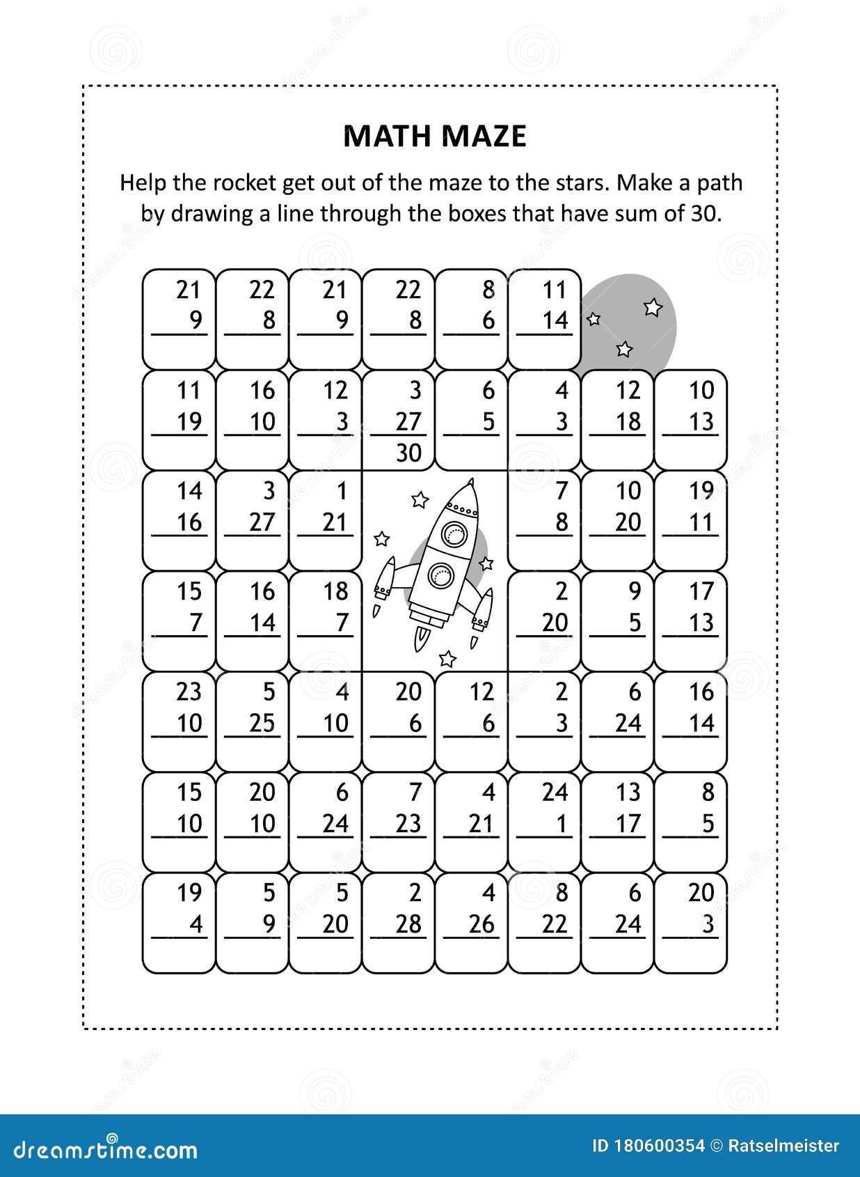 Math maze with addition facts for numbers up to 20 vector illustration