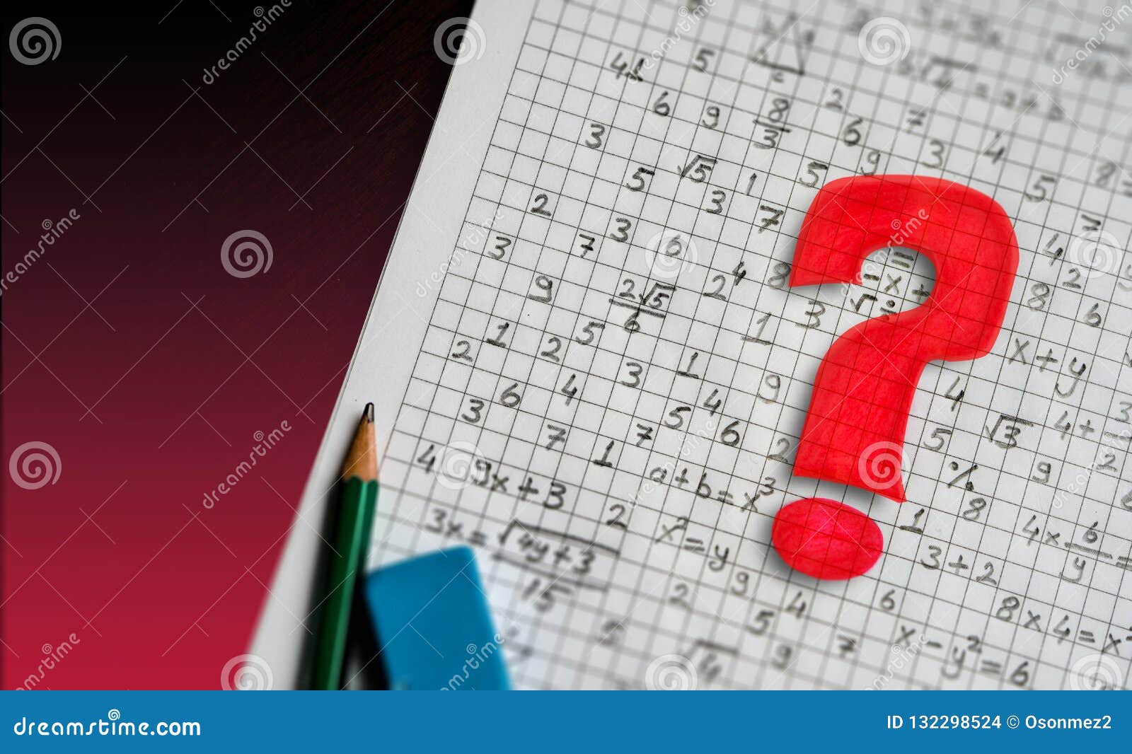 Math Problem Solving Consept Visual. Mathematical Signs and Red Question  Mark Stock Photo - Image of innovation, math: 132298524
