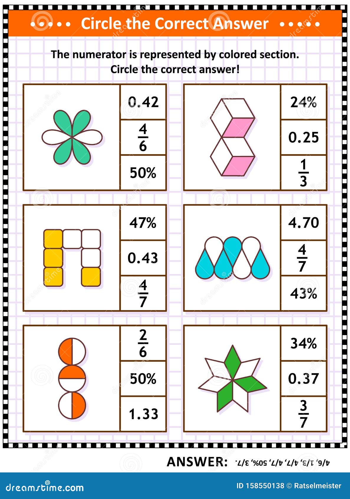 Animals math worksheets percentages