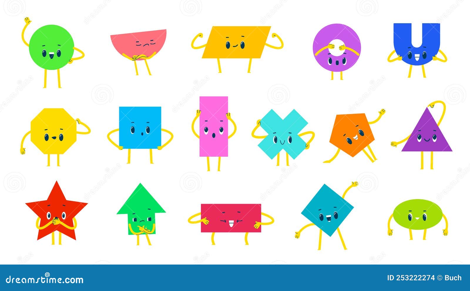 Math Shape Characters, Funny Geometric Figures Stock Vector