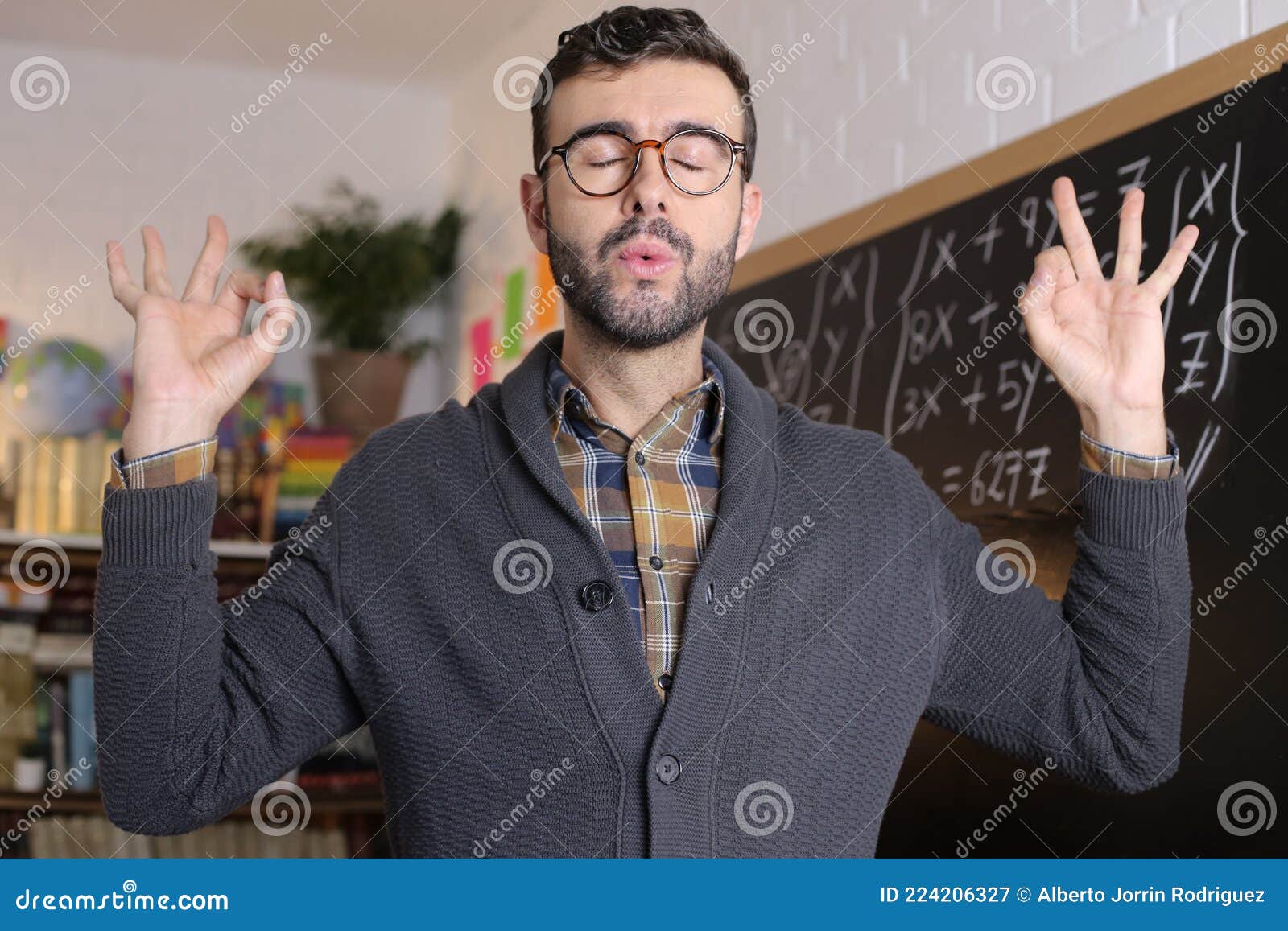 Math Teacher Doing Yoga in Classroom Stock Image Image of lotus