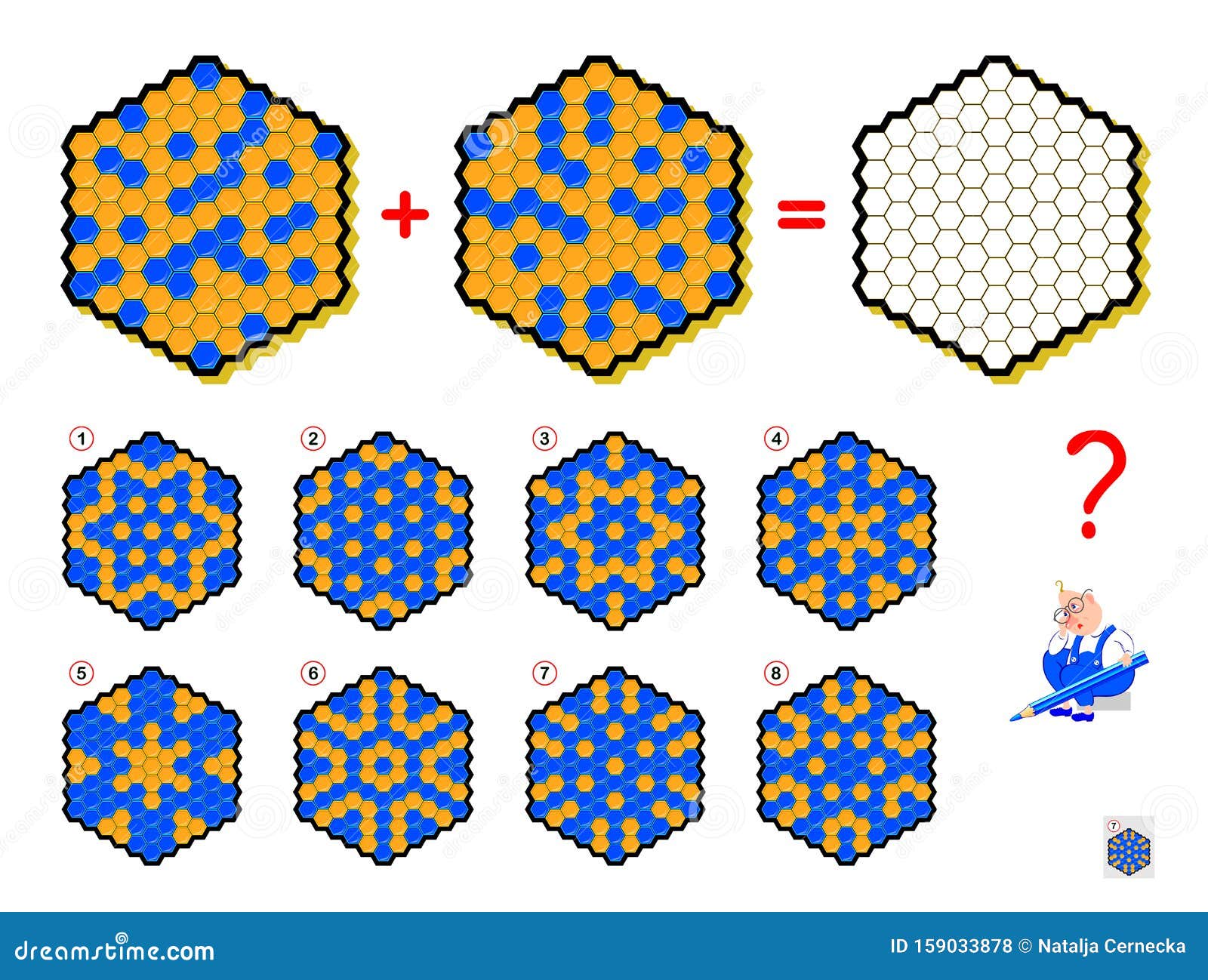 mathematical logic puzzle game for children and adults. what sign should be in empty hexagon? draw him.