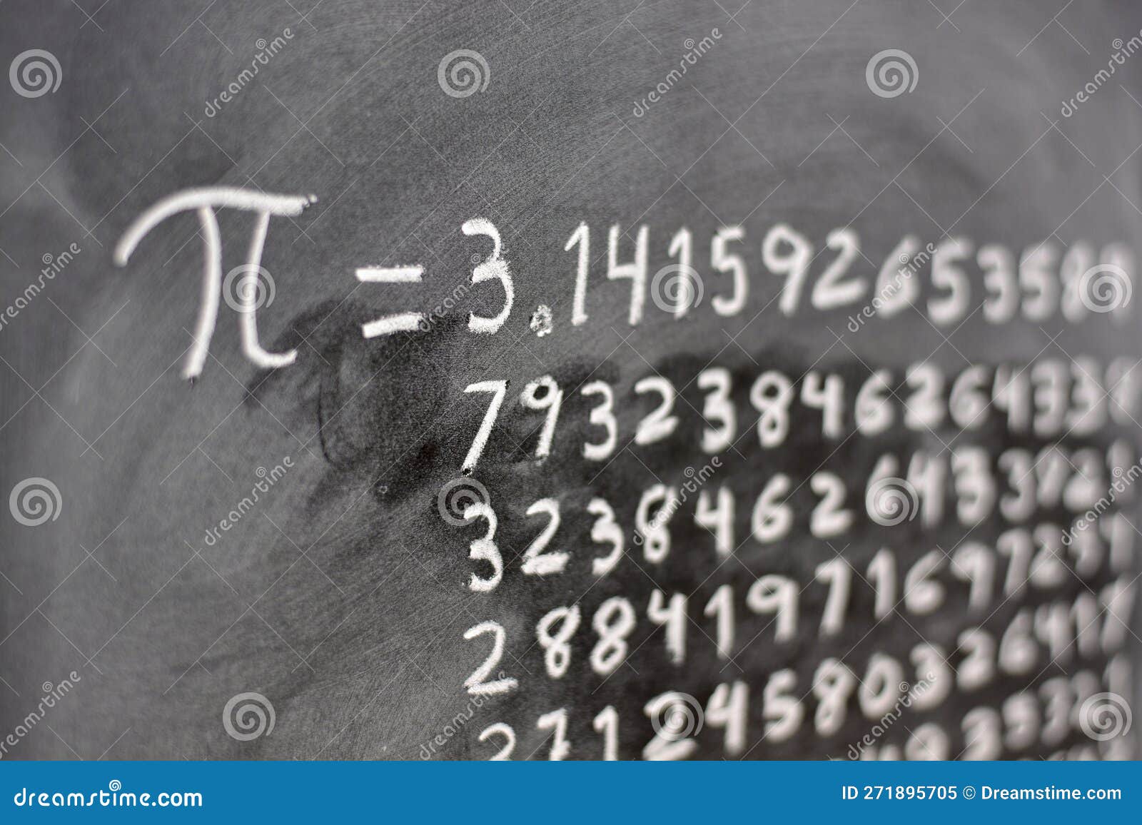 mathematical number pi, written with chalk on a blackboard