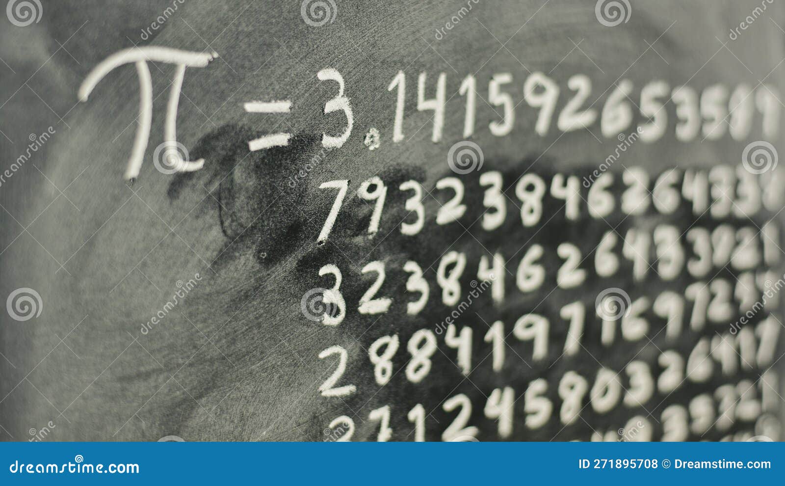 mathematical number pi, written with chalk on a blackboard