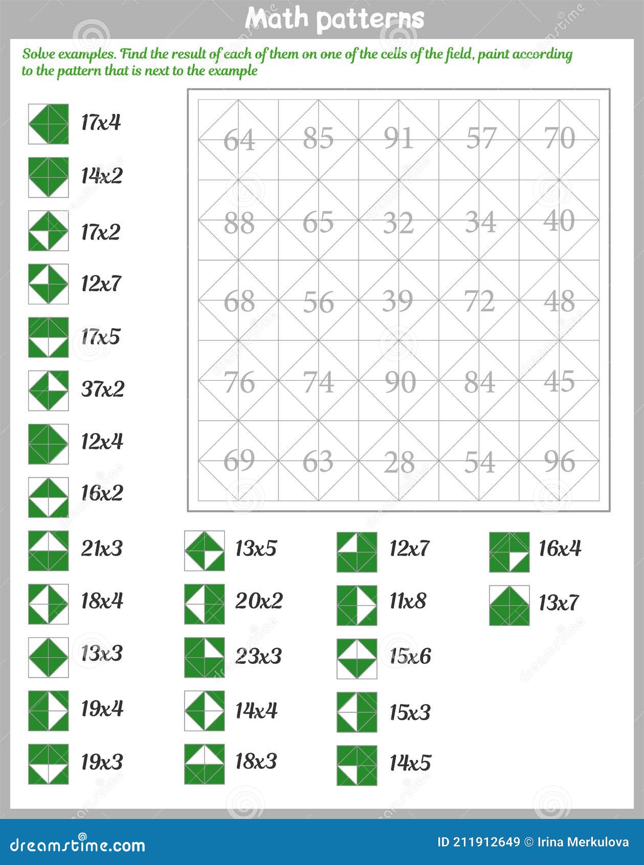 Mathematical Patterns. Worksheet. Solve Examples Stock Illustration