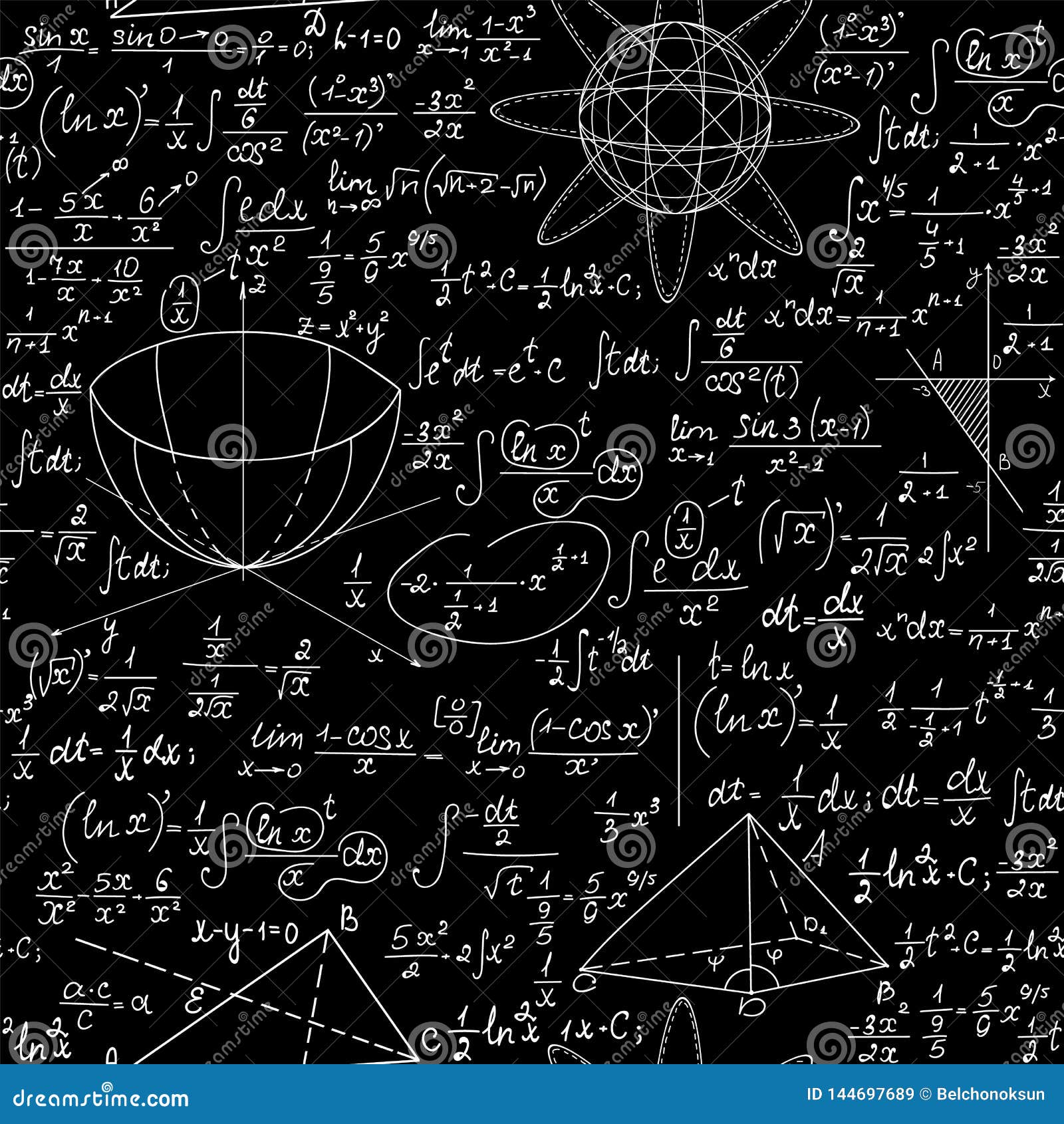 Mathematical Vector Seamless Background With Various Algebra Equations