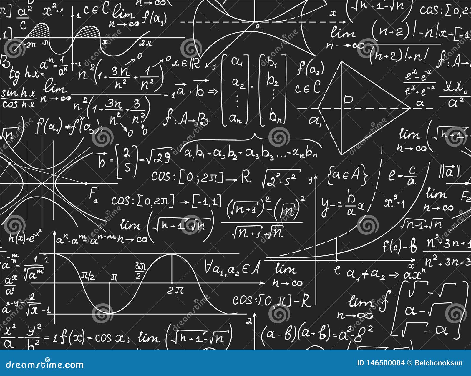 Mathematical Vector Seamless Pattern With Handwritten Math Formulas