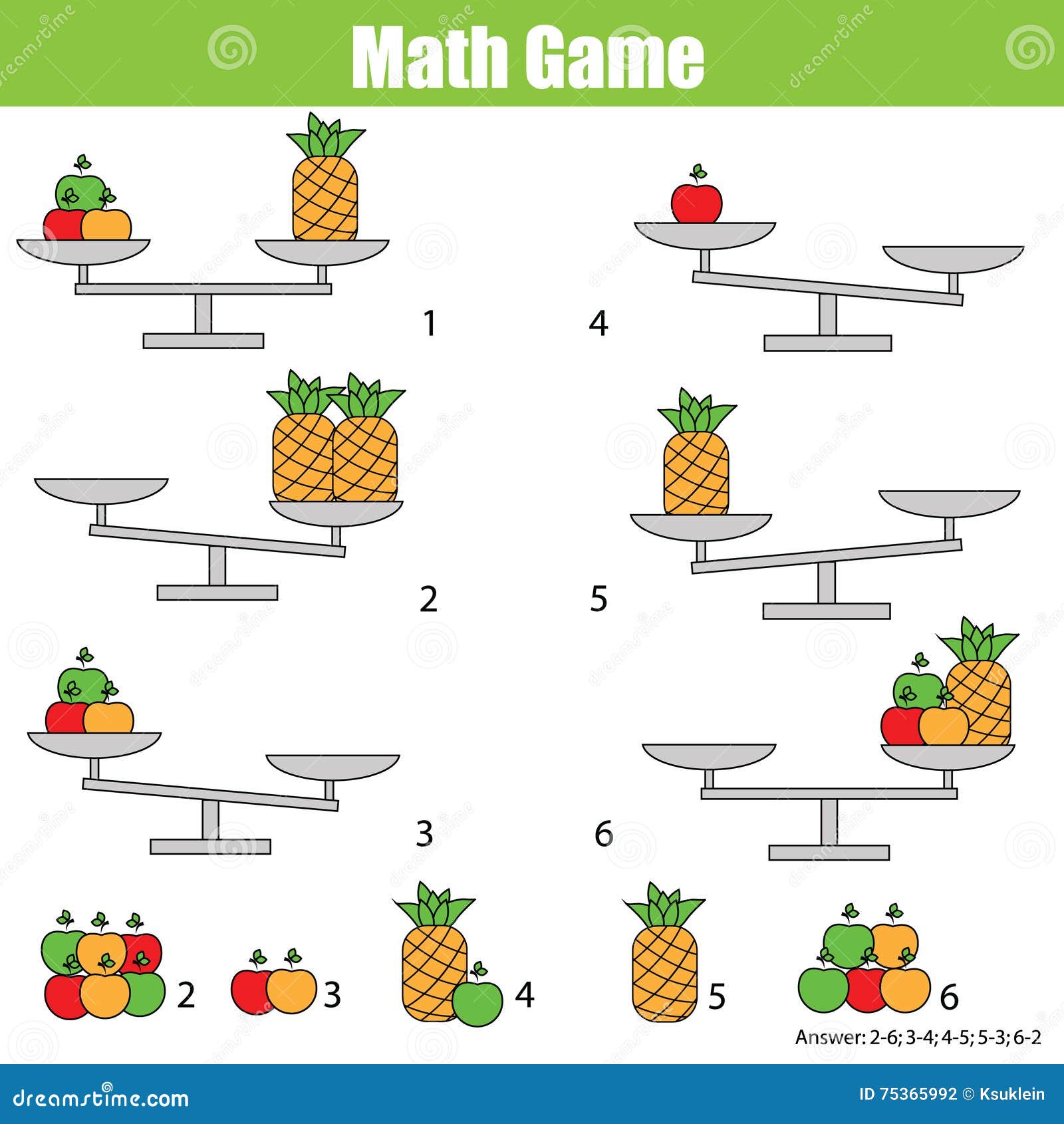 Mathematics Educational Game for Children. Balance the Scale Stock