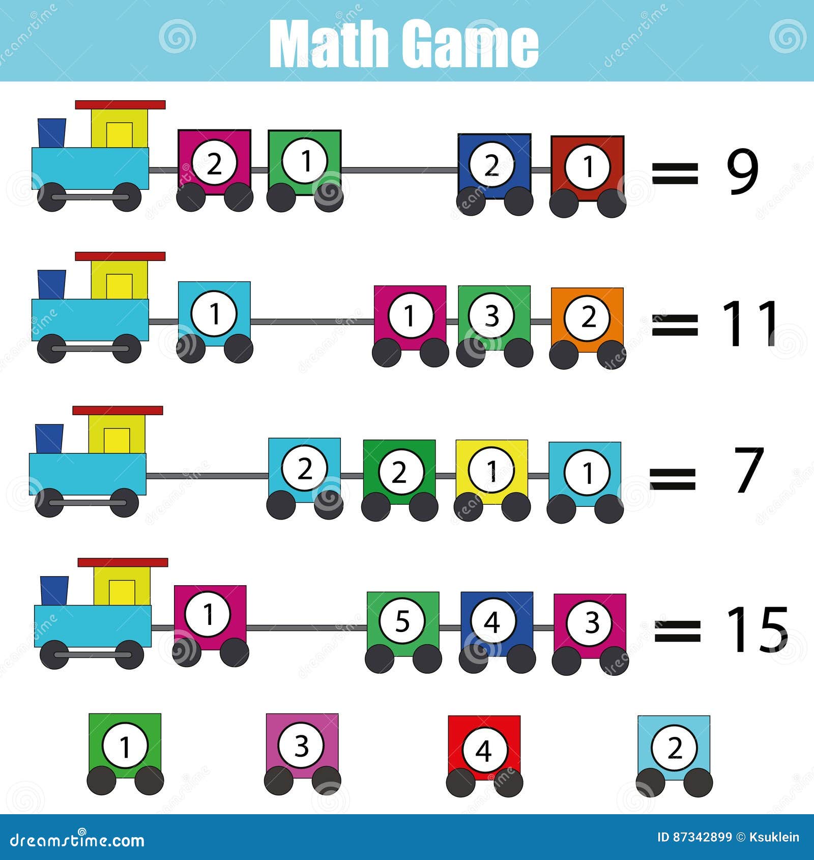 Mathematics Educational Game For Children. Learning Addition Stock Vector - Illustration Of Addition, Algebra: 87342899