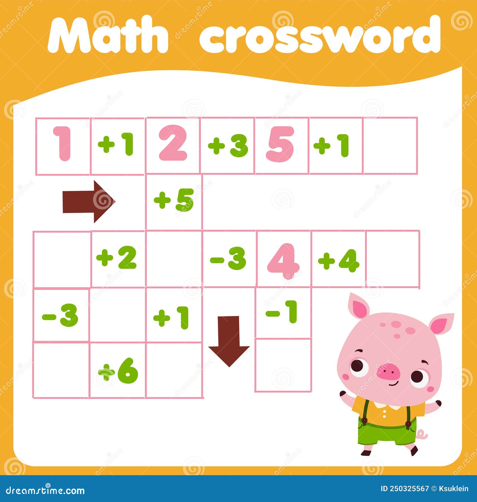 Mathematics Educational Game for Children. Math Crossword Write Missing