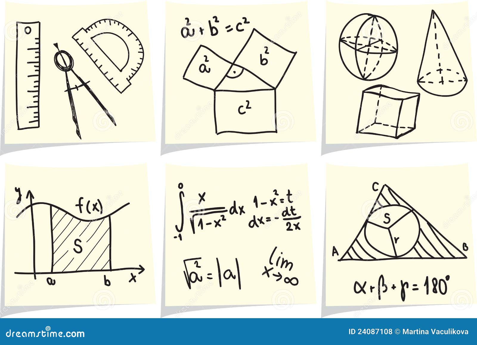 mathematics icons on yellow memo sticks