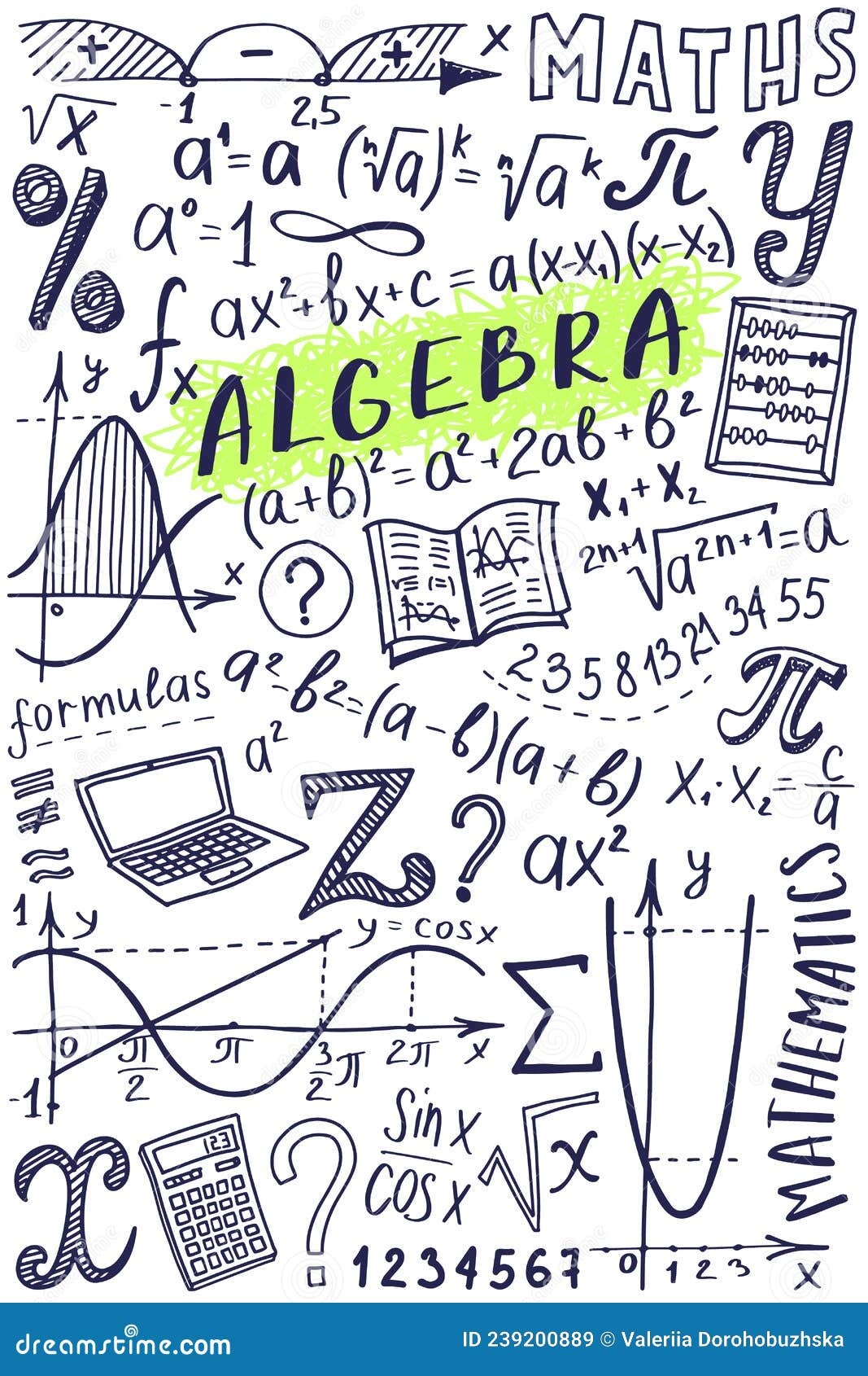 Maths symbols icon set algebra or mathematics subject doodle design