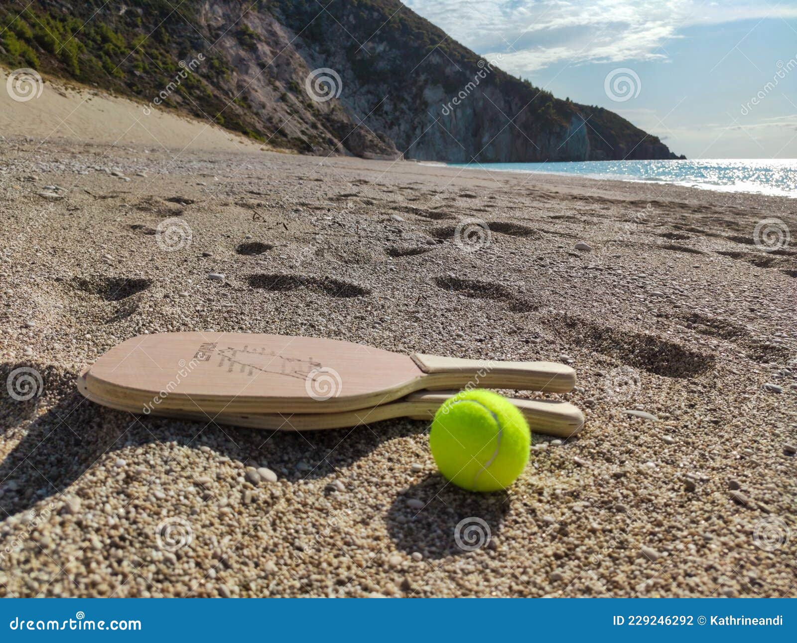 Matkot Greek Beach Tennis Game on Sand, Lefkada Stock Photo - Image of ...