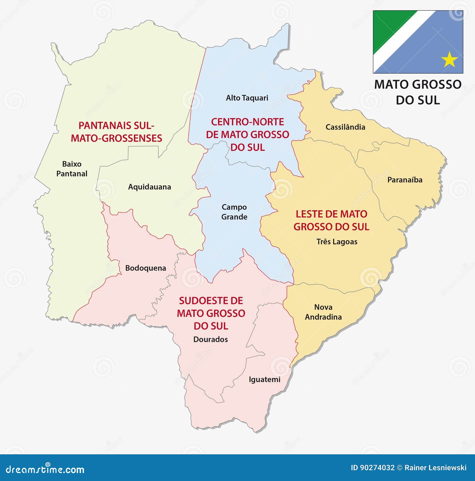 Mato Grosso Do Sul Administrative And Political Map With Flag Stock Vector Illustration Of