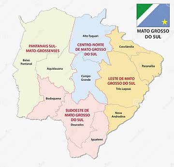 Mato Grosso Do Sul Administrative and Political Map with Flag Stock ...