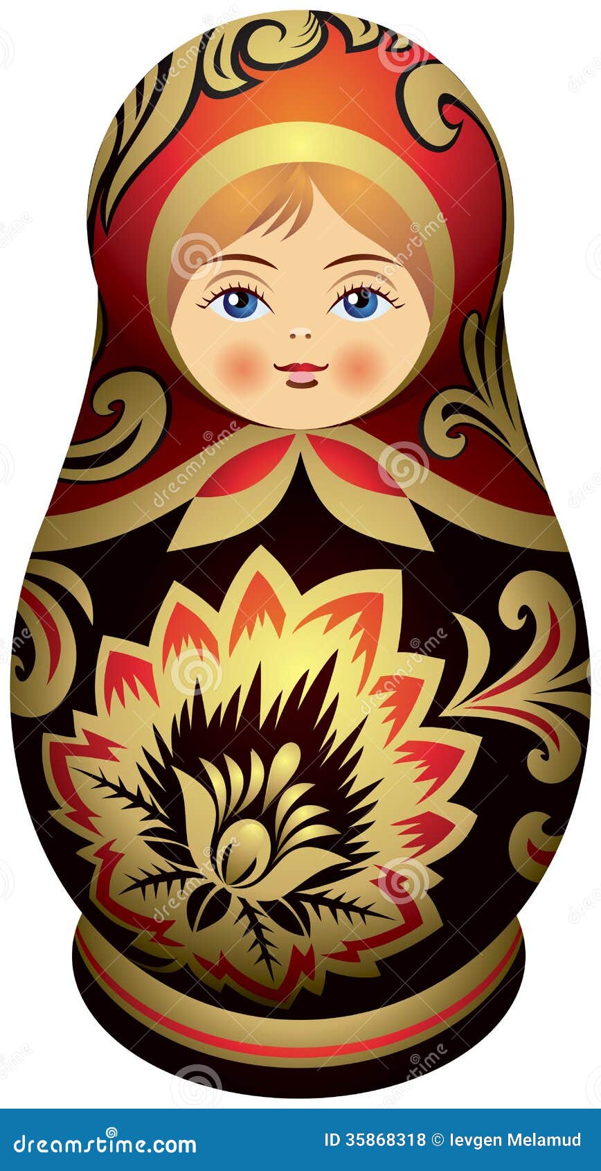 Wooden Khokhloma Hand Painted Spoon 7 1/2" NESTING DOLL 
